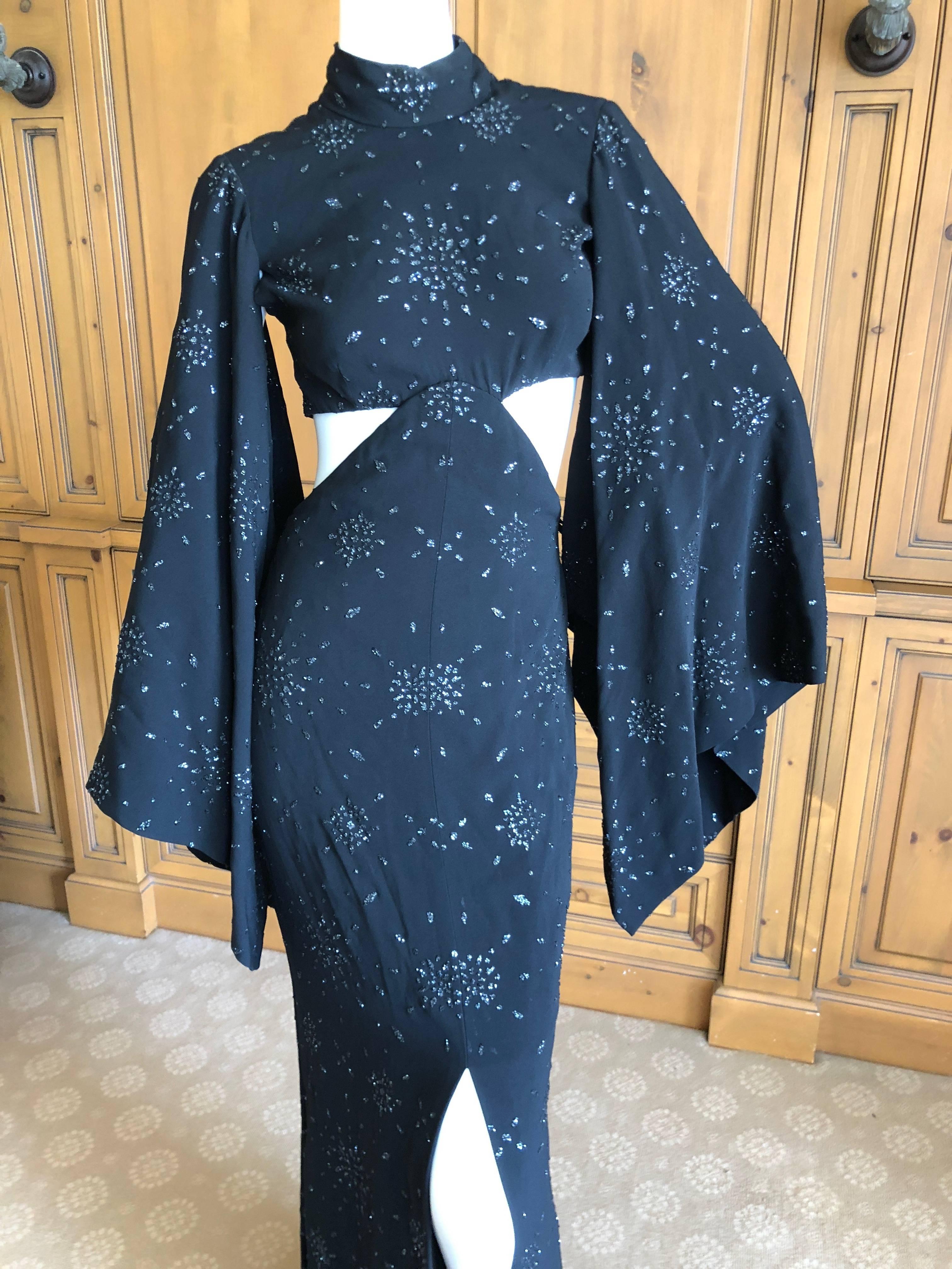 Cardinali 1970's Seductive Glittering Cut Out Evening Dress with Kimono Sleeves For Sale 2