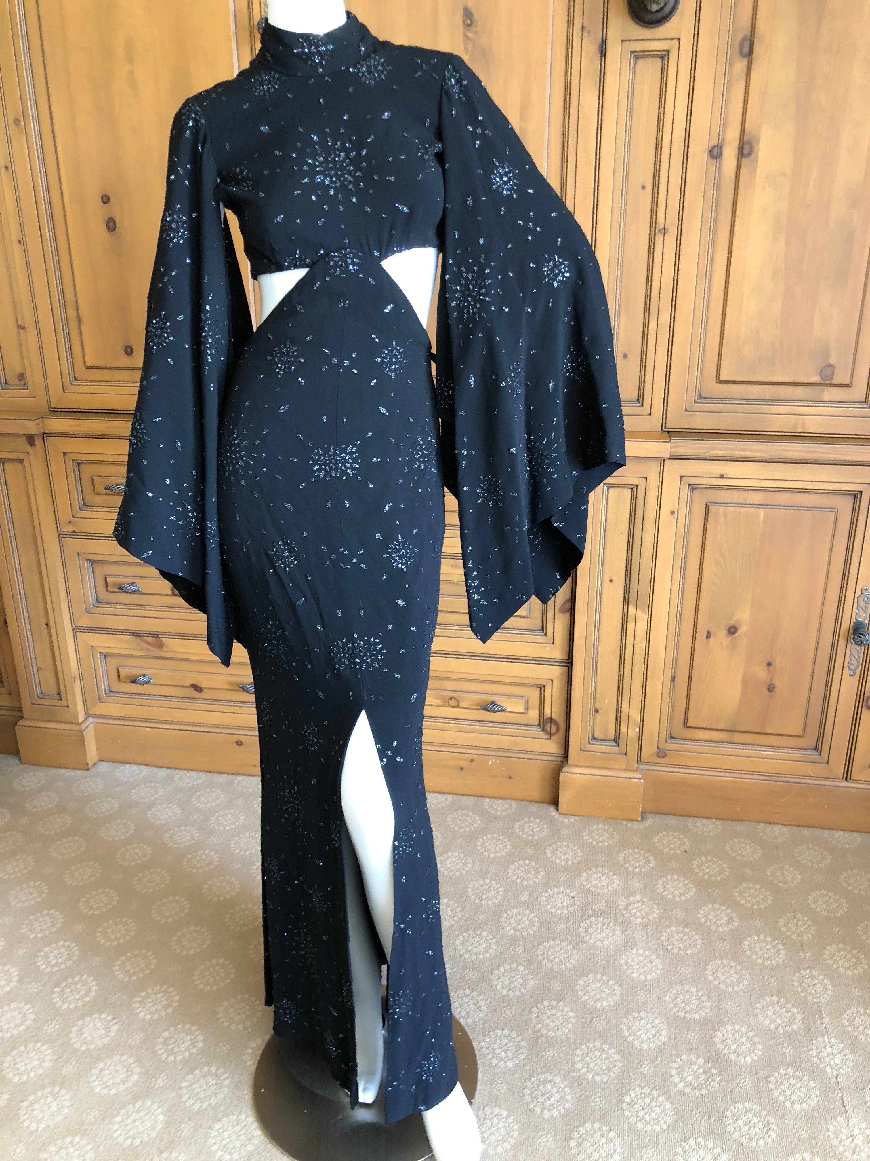 Cardinali 1970's Seductive Glittering Cut Out Evening Dress with Kimono Sleeves For Sale 3