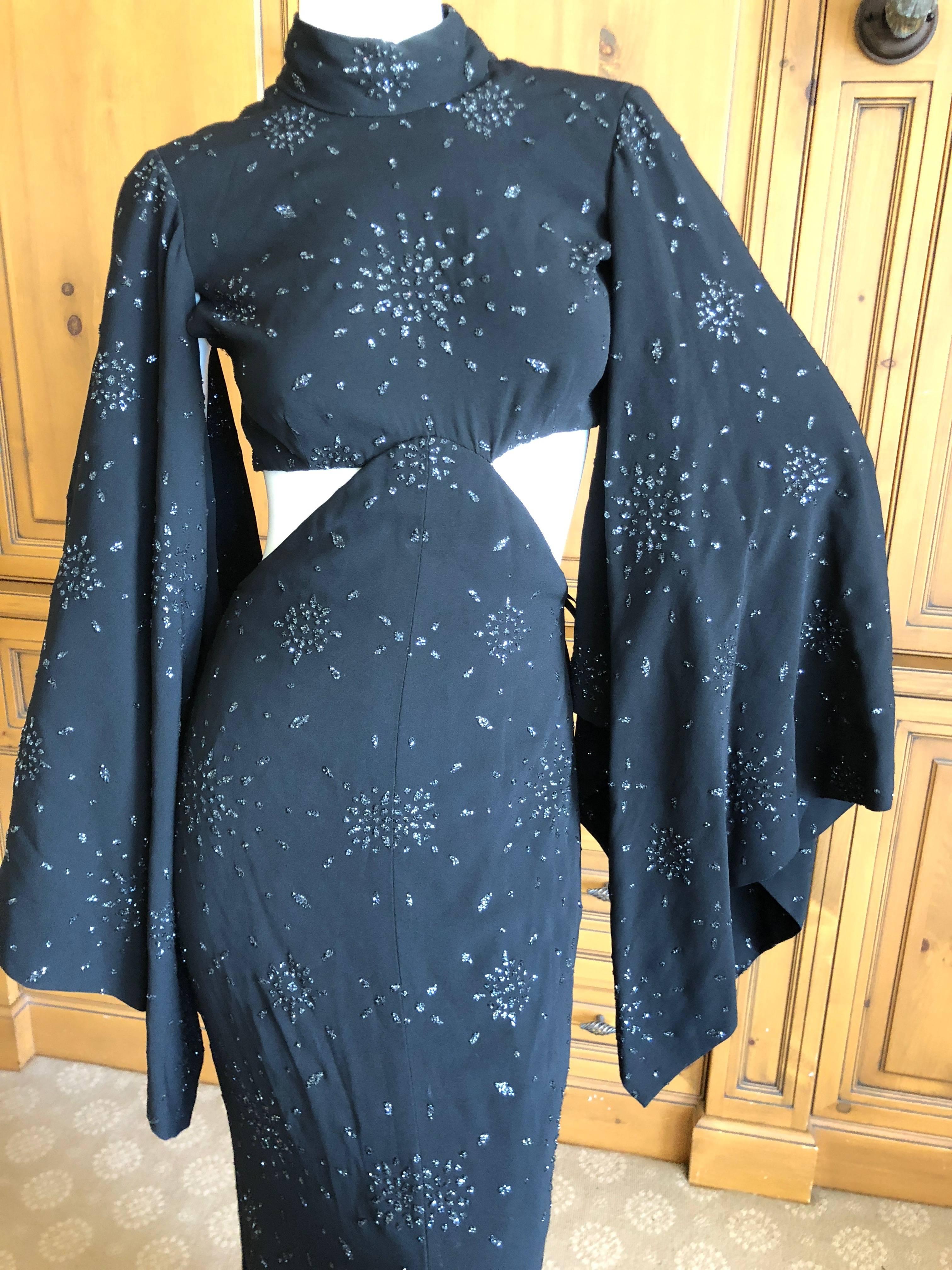 Cardinali 1970's Seductive Glittering Cut Out Evening Dress with Kimono Sleeves For Sale 4