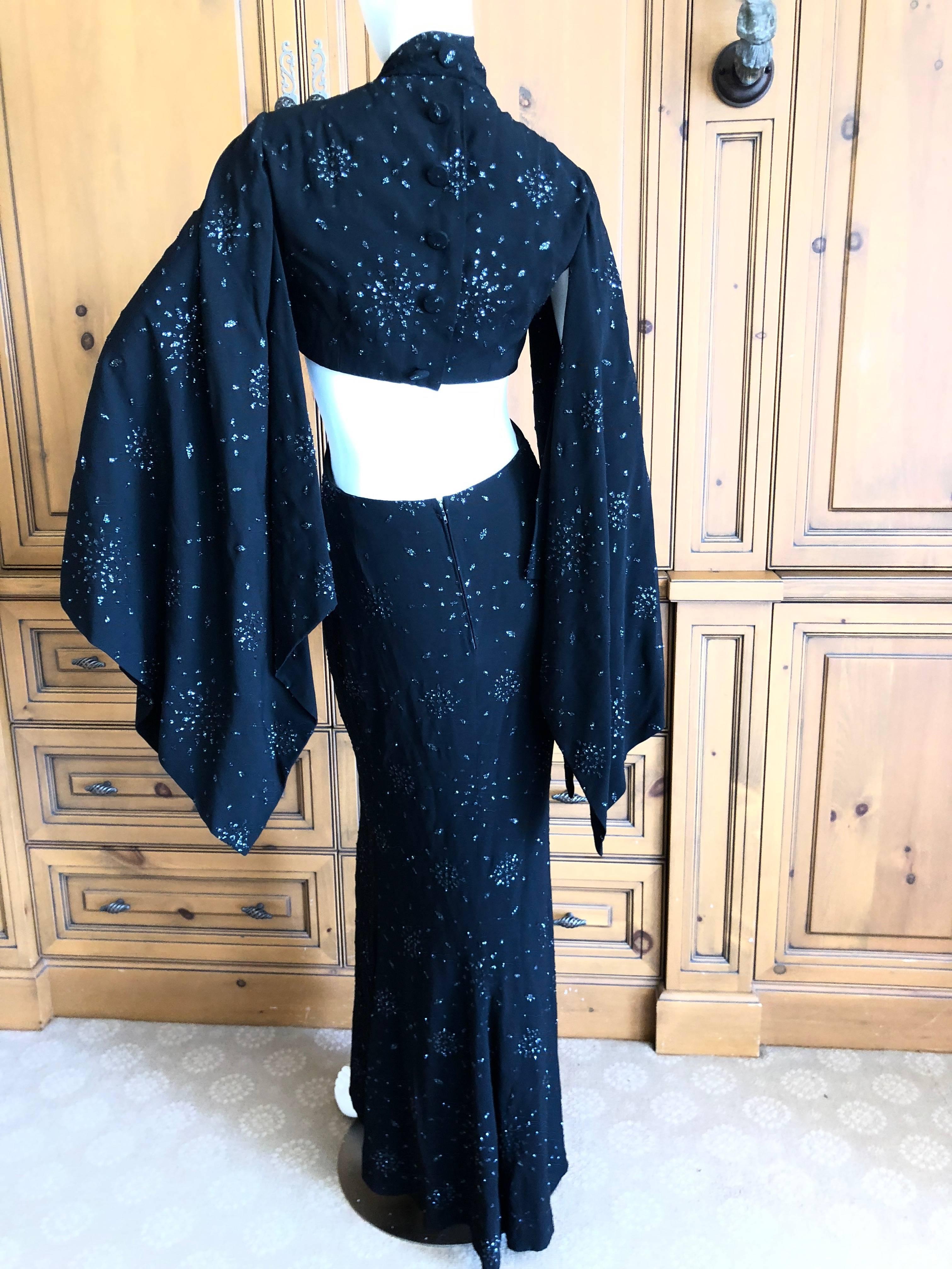 Cardinali 1970's Seductive Glittering Cut Out Evening Dress with Kimono Sleeves For Sale 7