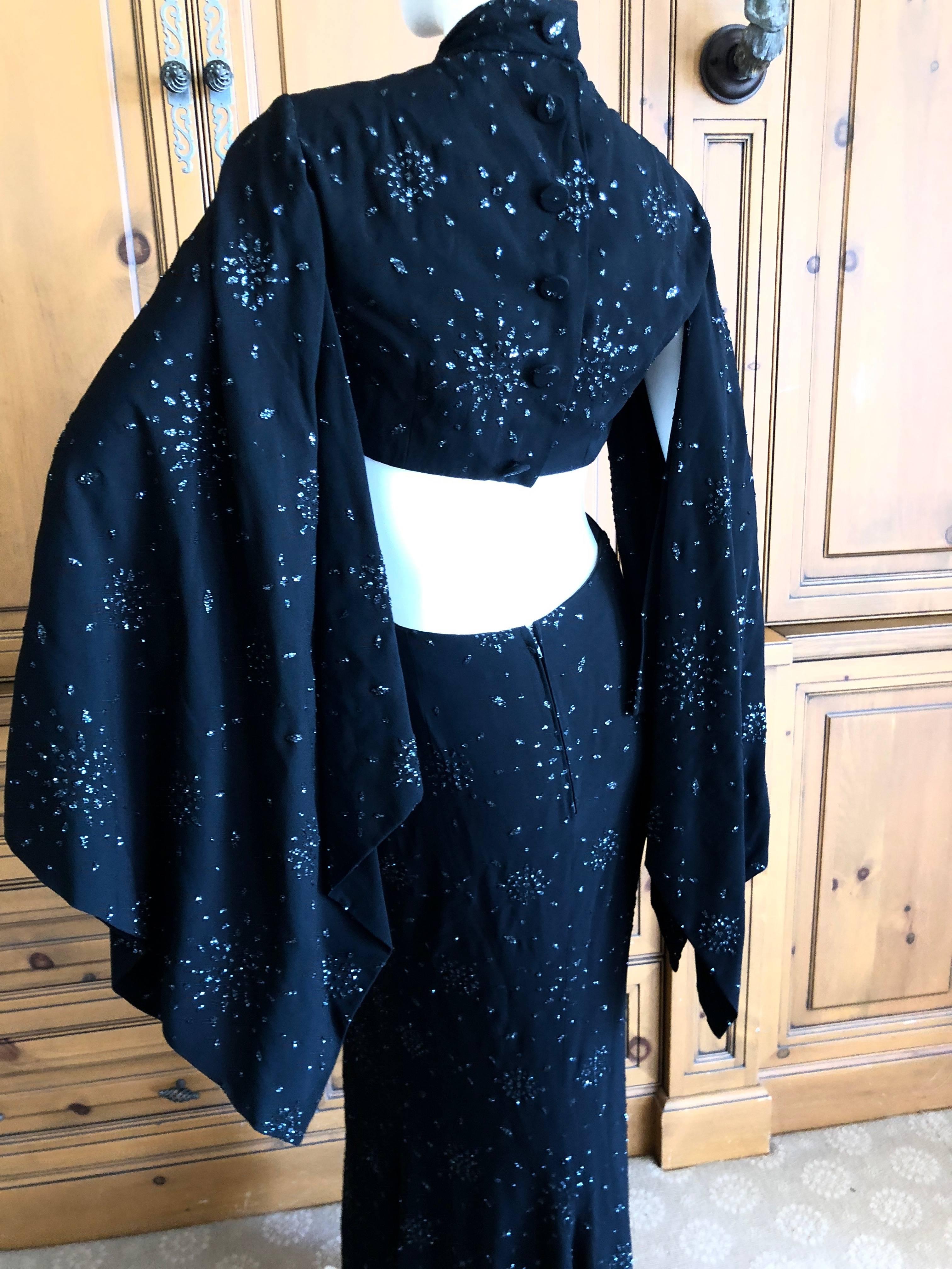 Cardinali 1970's Seductive Glittering Cut Out Evening Dress with Kimono Sleeves For Sale 8