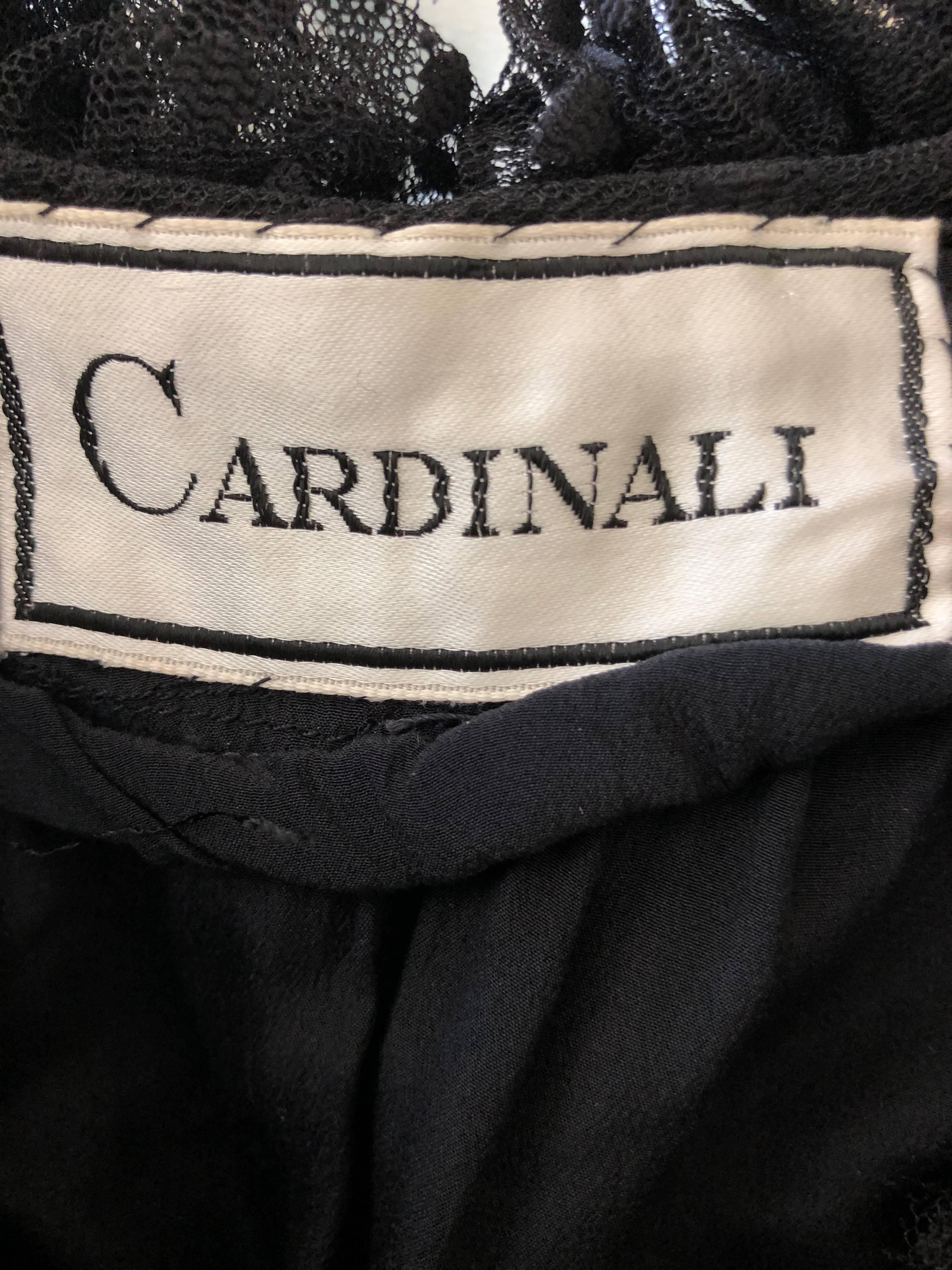 Cardinali Dramatic Black Ruffled Poet Sleeve Silk Cocktail Dress 8