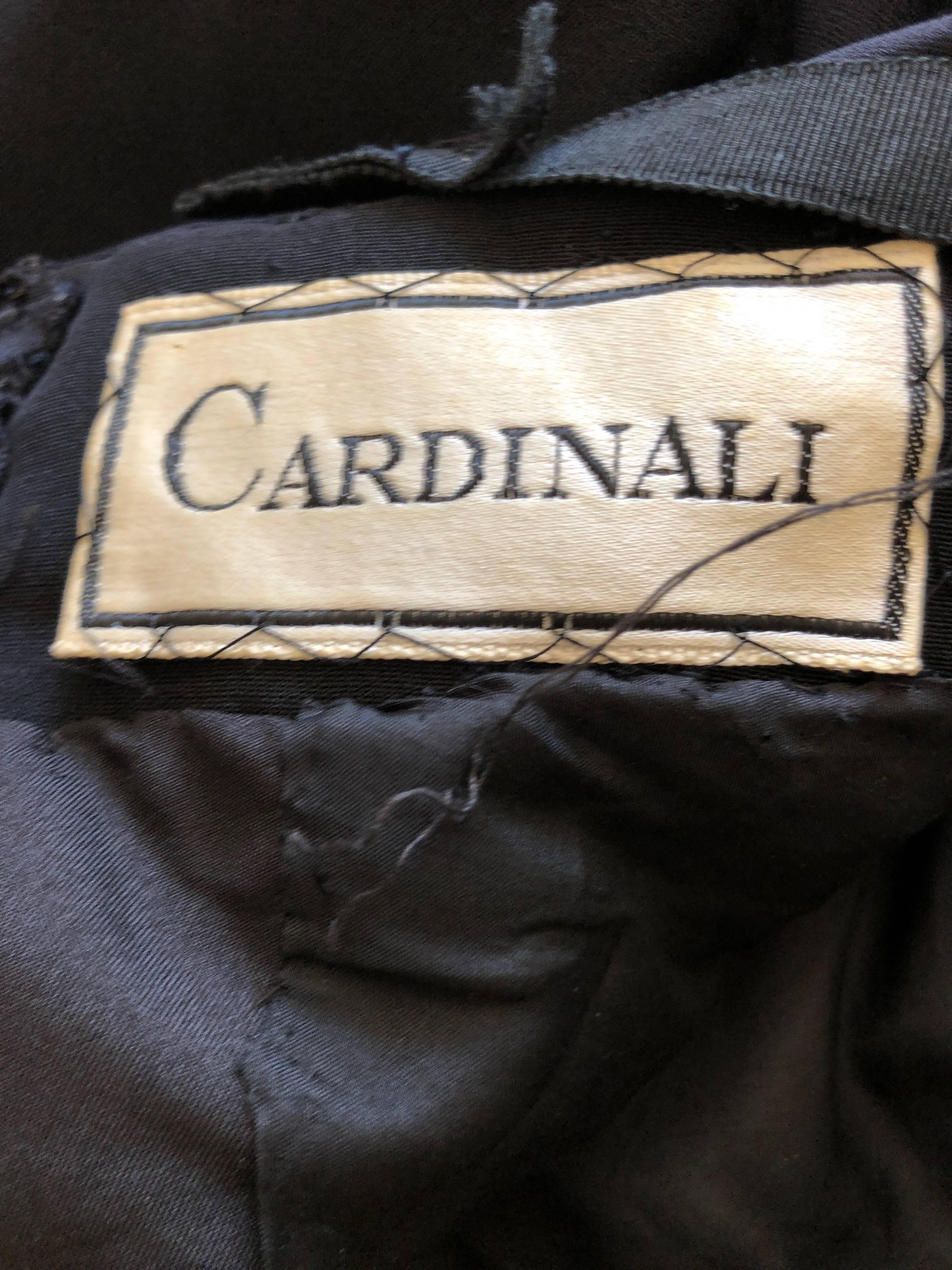 Cardinali Black Low Cut Halter Evening Dress with Huge Rhinestone Crystal Belt For Sale 11