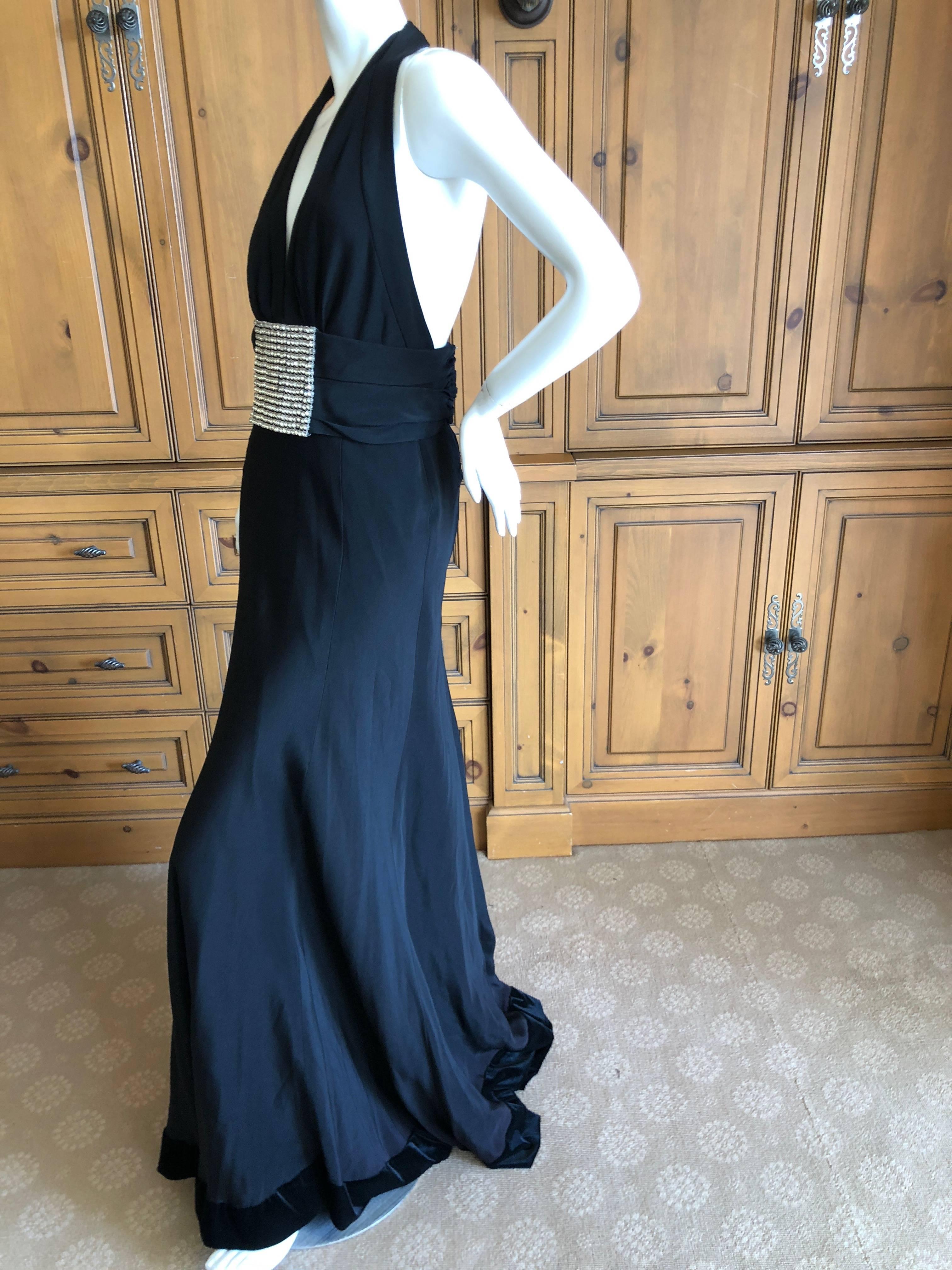 Cardinali Black Low Cut Halter Evening Dress with Huge Rhinestone Crystal Belt For Sale 8