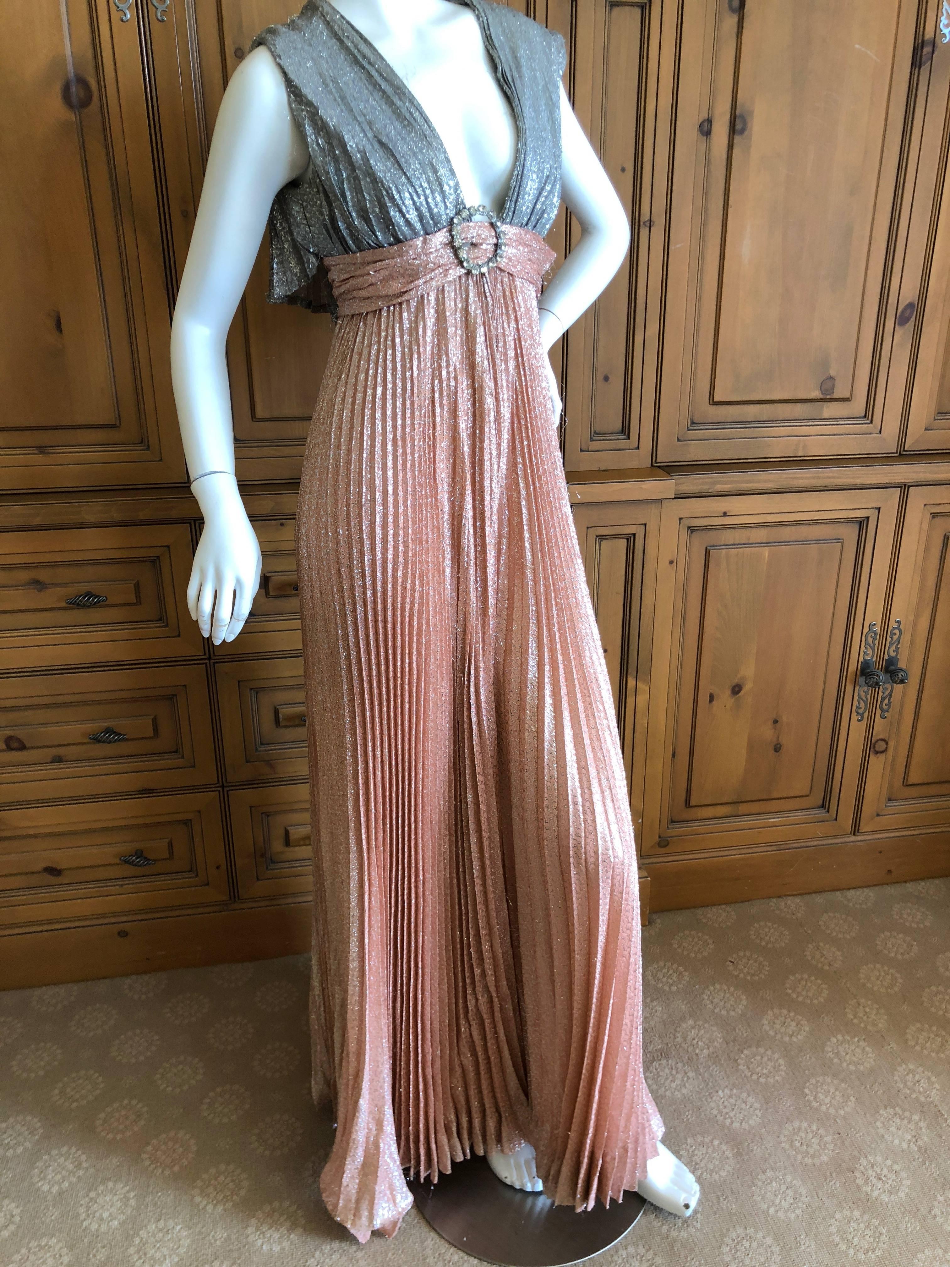 Cardinali Metallic Copper and Silver Lurex Pleated Jumpsuit with Capelet Back For Sale 4