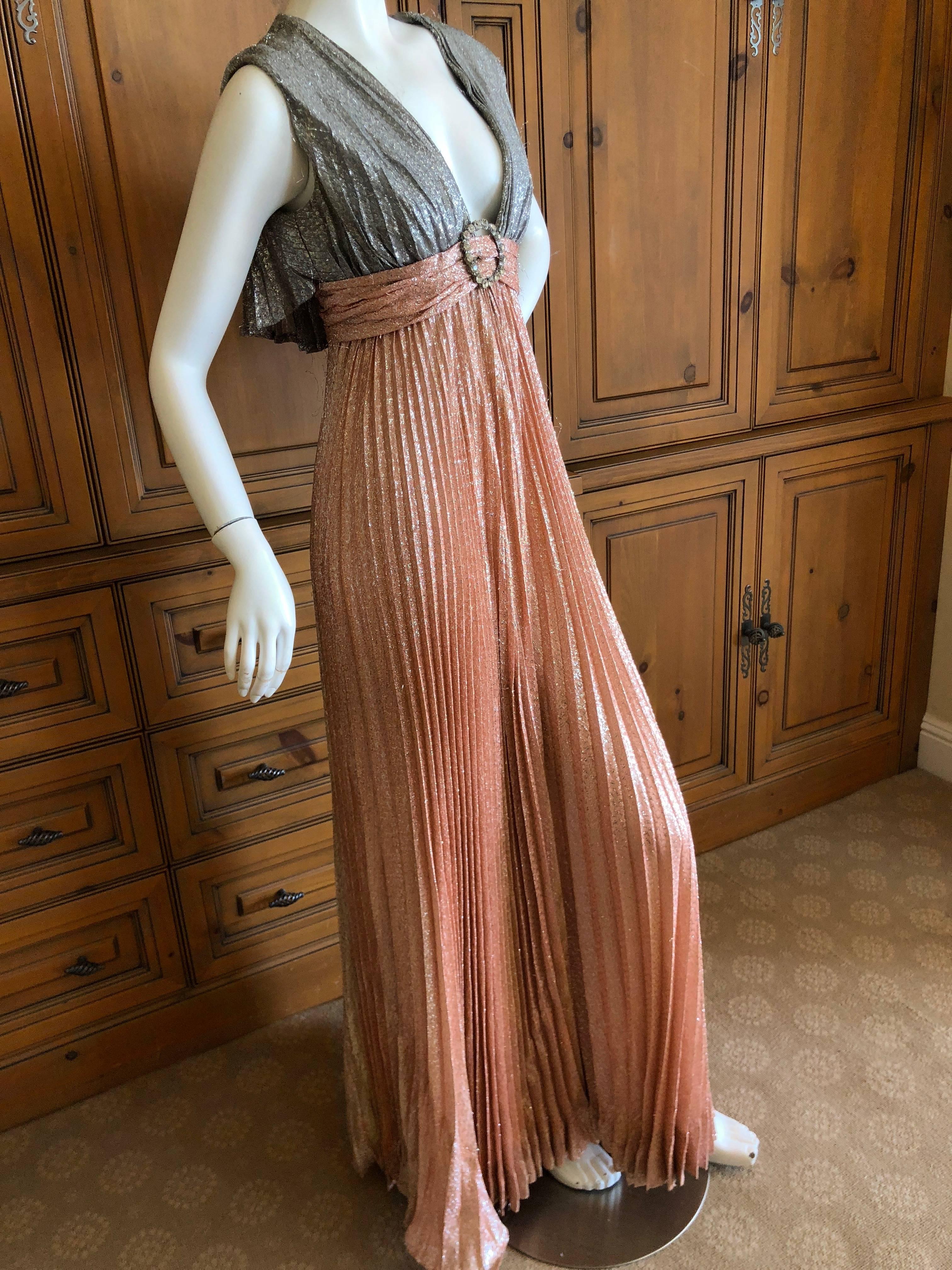 Cardinali Metallic Copper and Silver Lurex Pleated Jumpsuit with Capelet Back For Sale 5