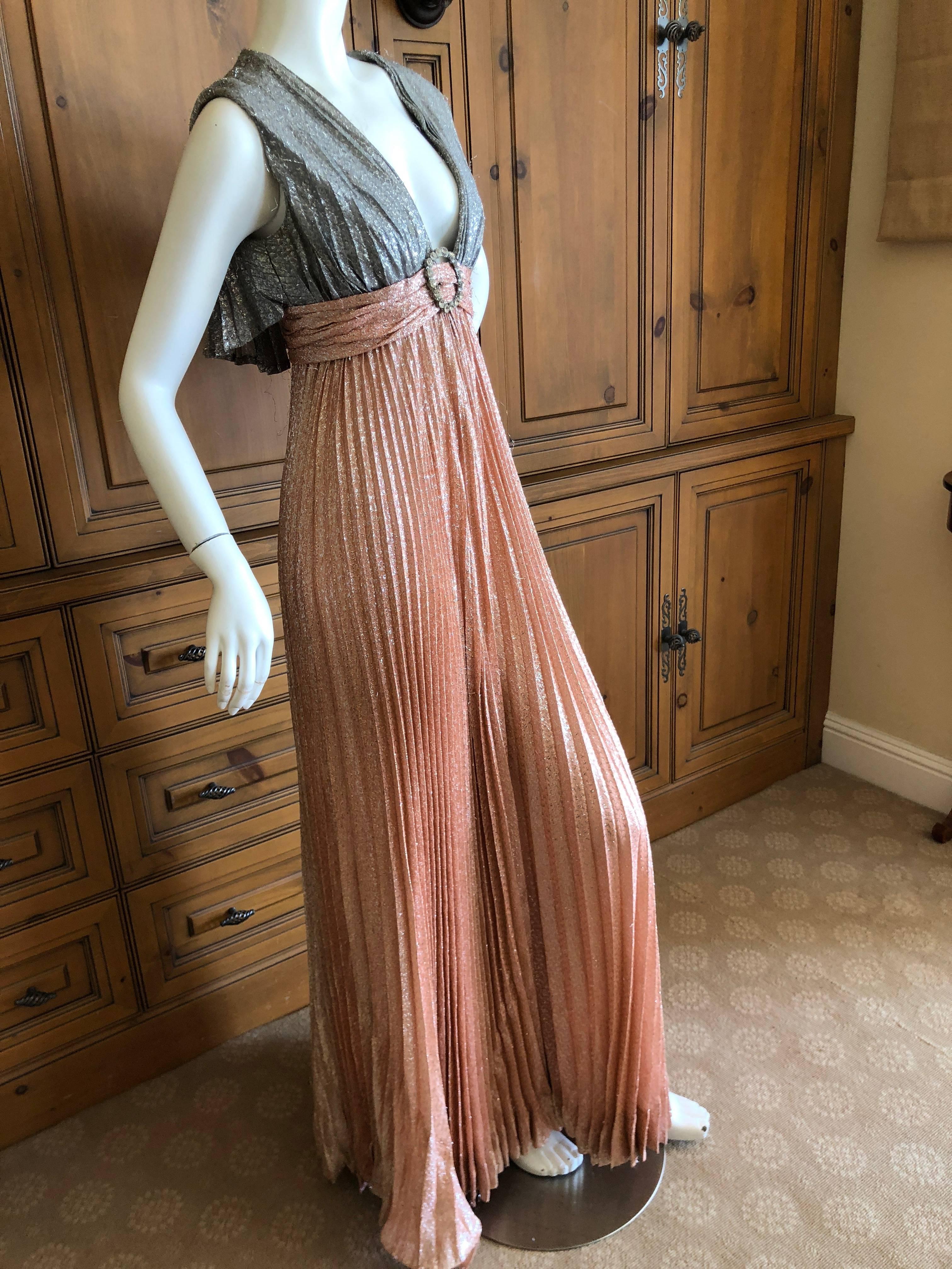 Cardinali Metallic Copper and Silver Lurex Pleated Jumpsuit with Capelet Back For Sale 3