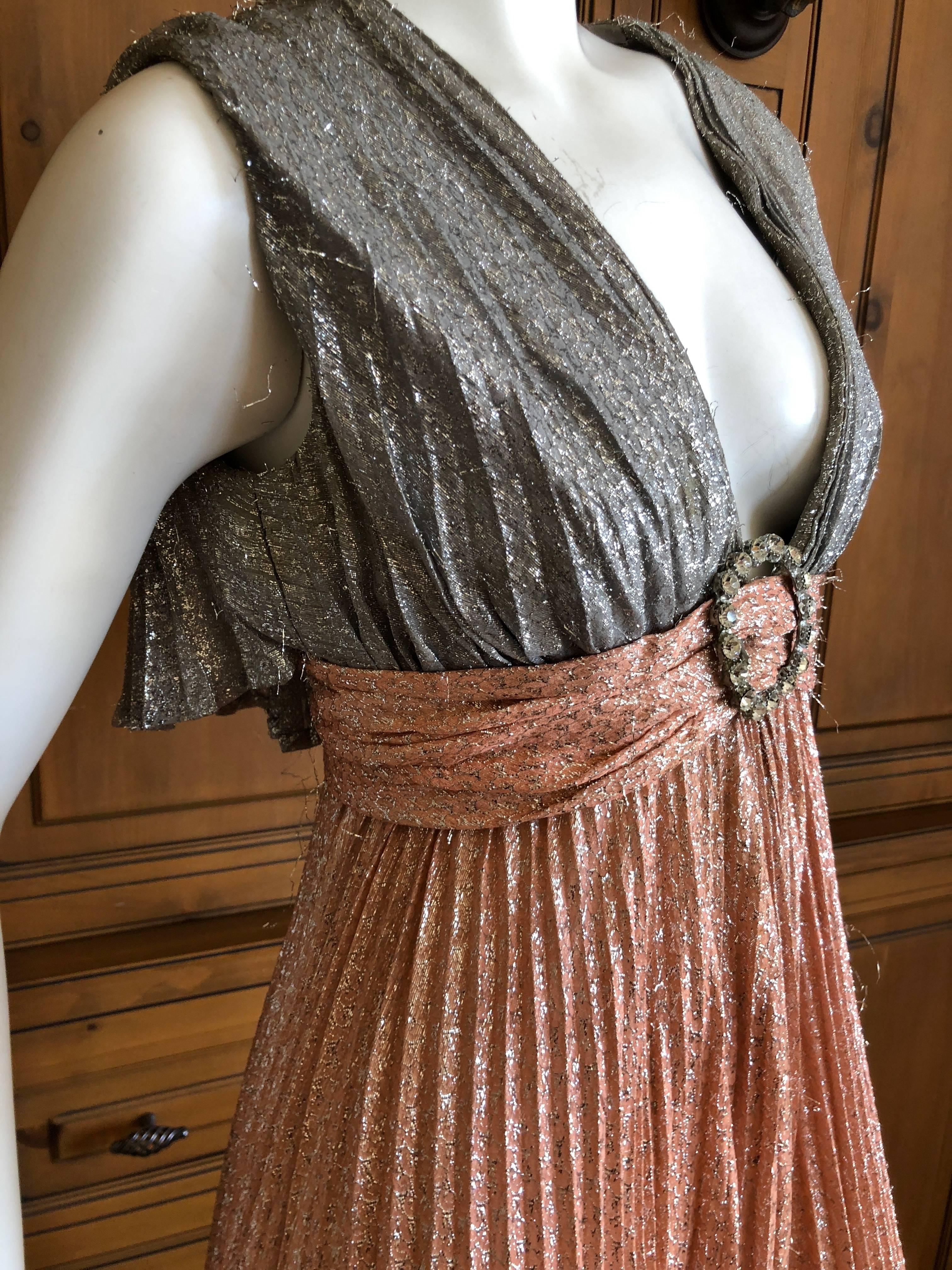 Cardinali Metallic Copper and Silver Lurex Pleated Jumpsuit with Capelet Back For Sale 6