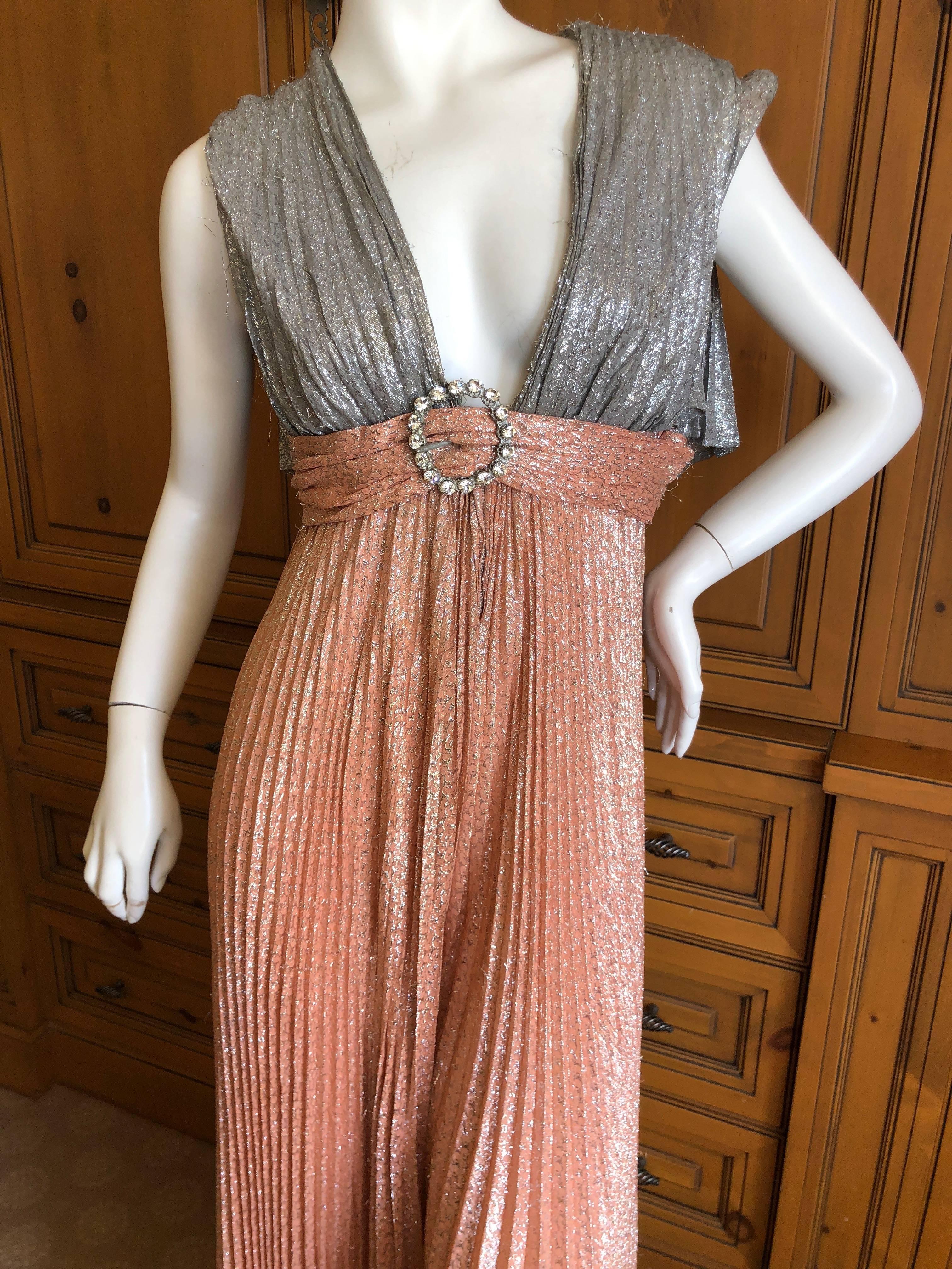 Cardinali Metallic Copper and Silver Lurex Pleated Jumpsuit with Capelet Back For Sale 2
