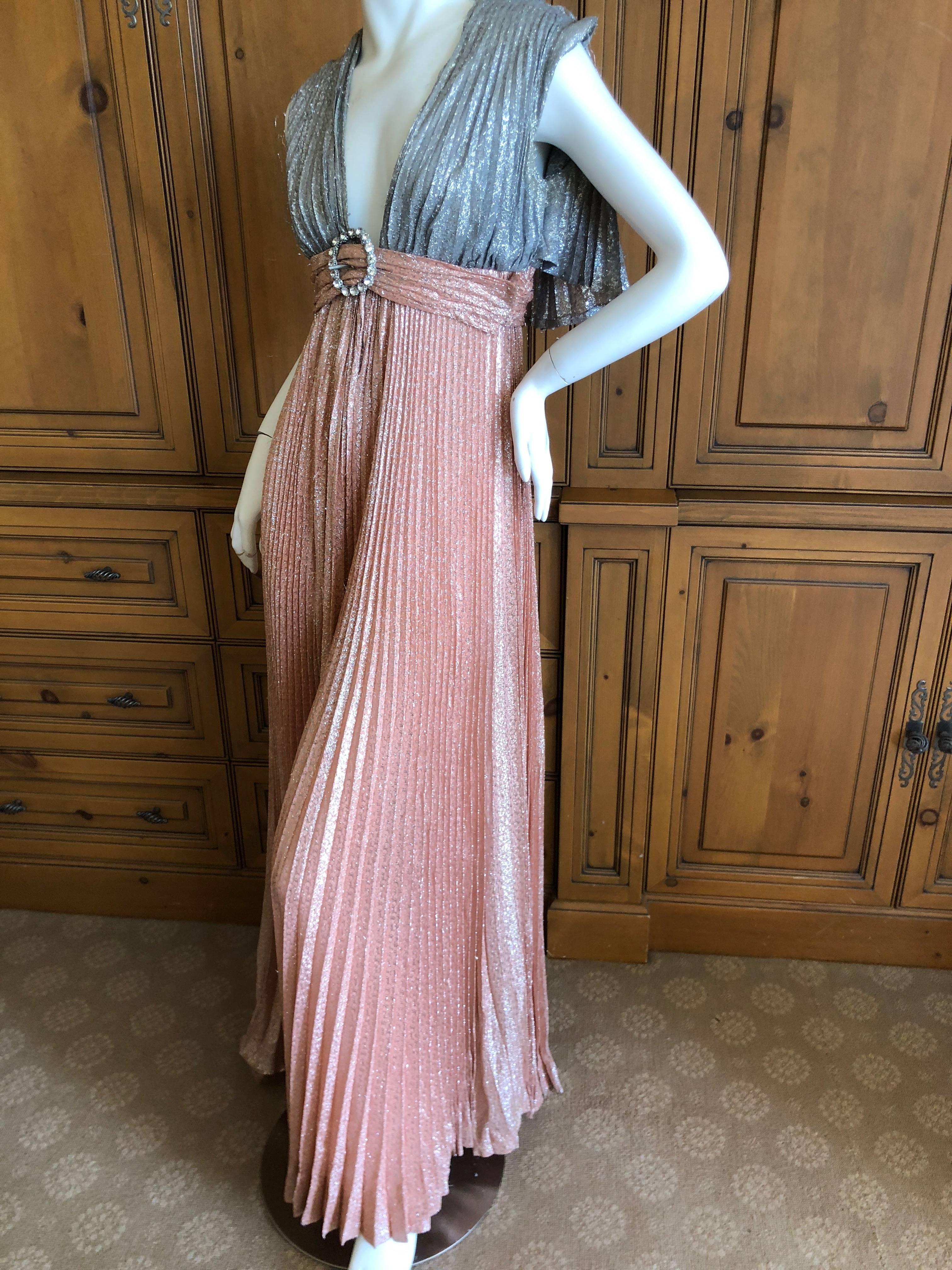 Cardinali Metallic Copper and Silver Lurex Pleated Jumpsuit with Capelet Back For Sale 8