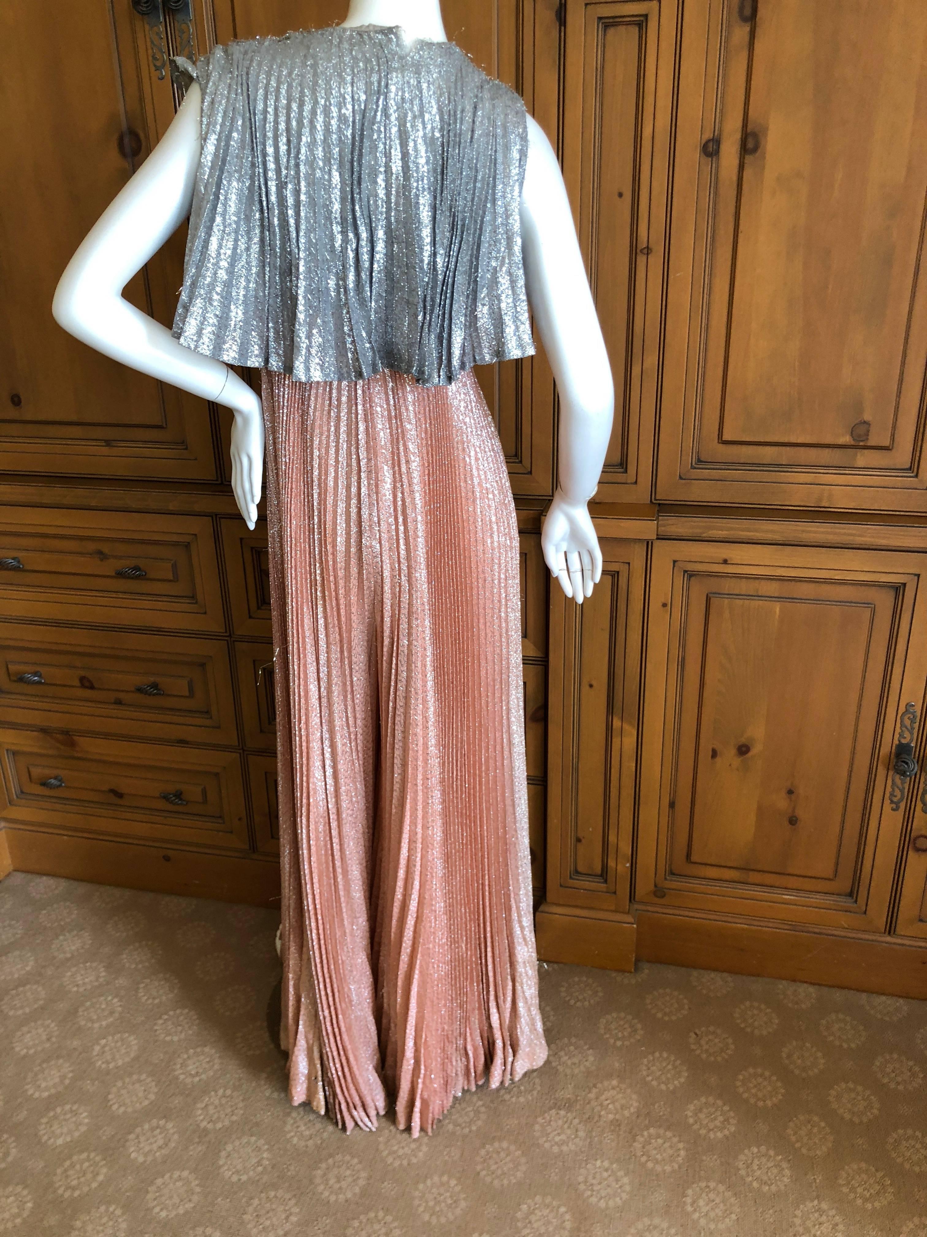 Cardinali Metallic Copper and Silver Lurex Pleated Jumpsuit with Capelet Back For Sale 10