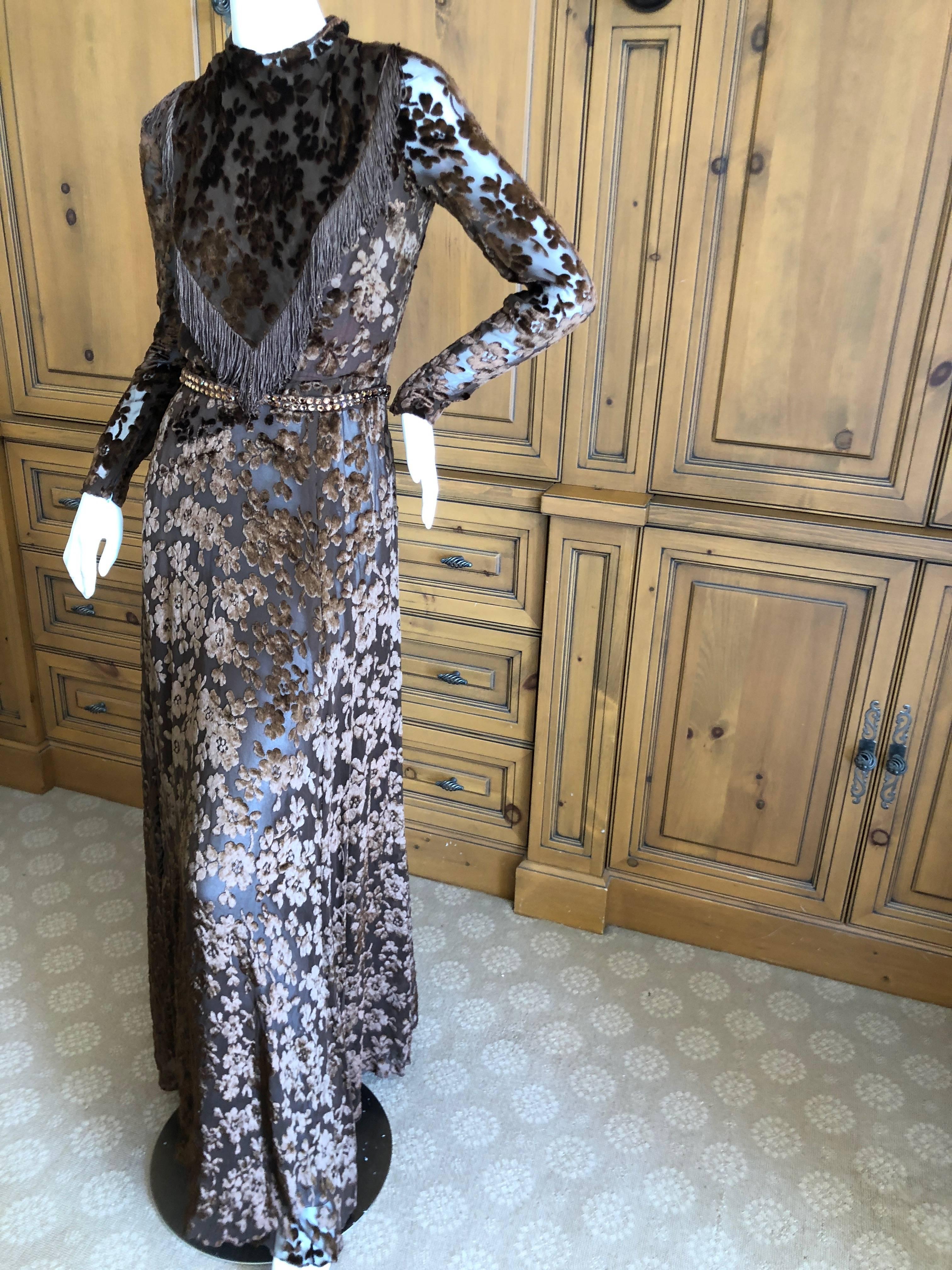 Cardinali Sheer 1970's Devore Velvet Fringed Evening Dress with Fringe Shawl  For Sale 5