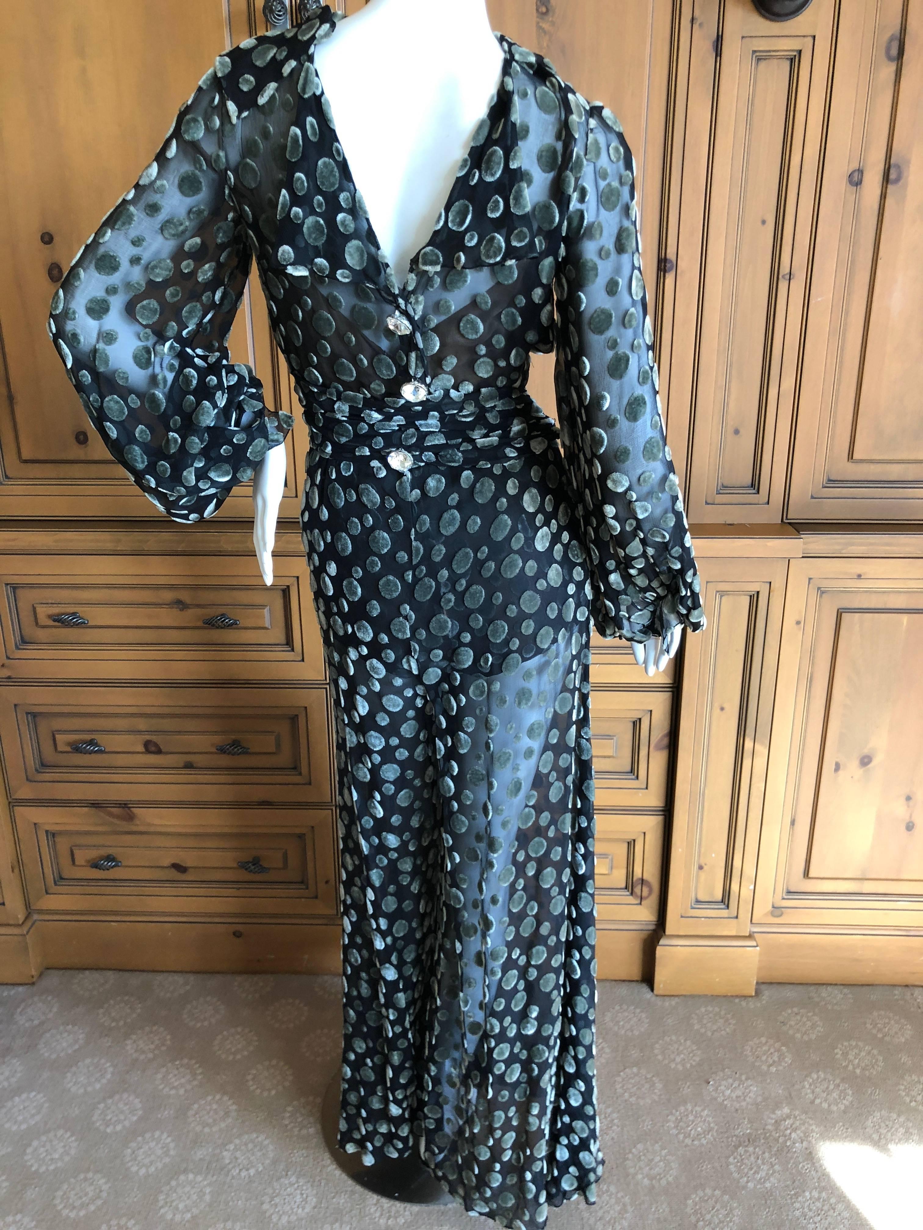 Cardinali 1974 Sheer Silk Devore Velvet Poet Sleeve Jumpsuit In Excellent Condition For Sale In Cloverdale, CA