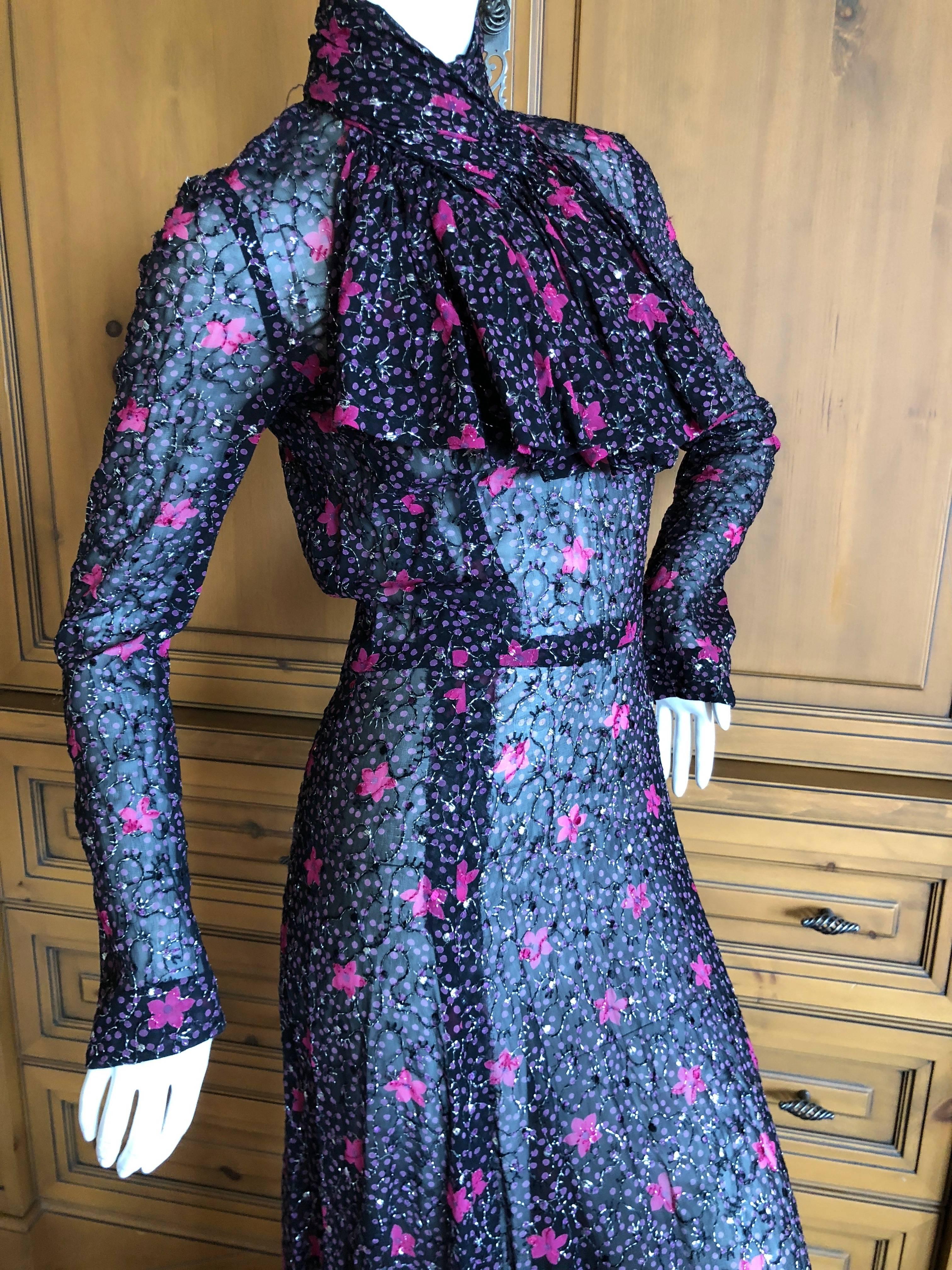 Cardinali Sheer Metallic Devore Velvet Floral Pattern Evening Dress

From the Archive of Marilyn Lewis, the creator of Cardinali
Cardinali was founded in Los Angeles in 1970, by Marilyn Lewis, who had already found success as the founder and owner