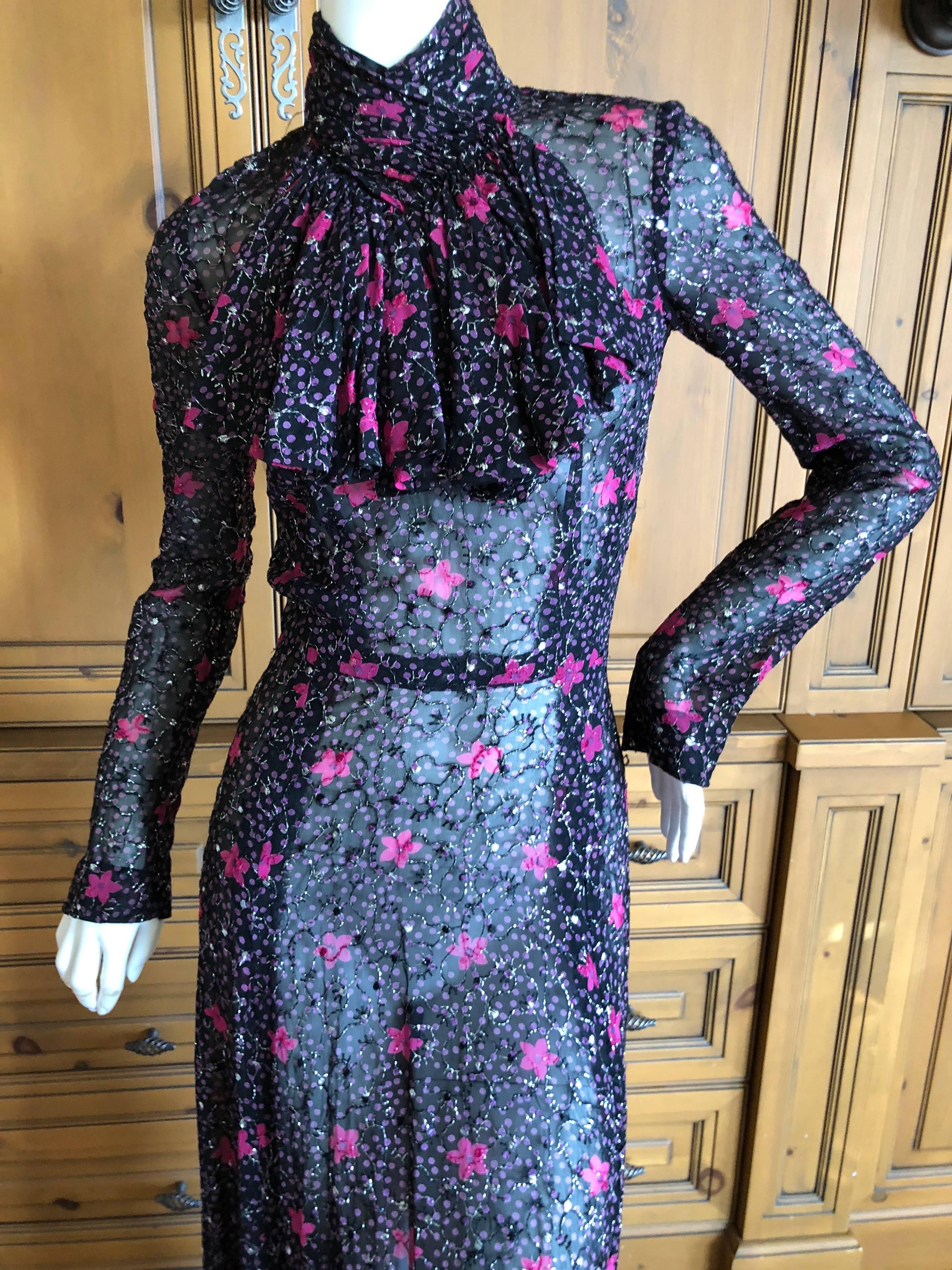 Women's Cardinali Sheer Metallic Devore Velvet Floral Pattern Evening Dress For Sale