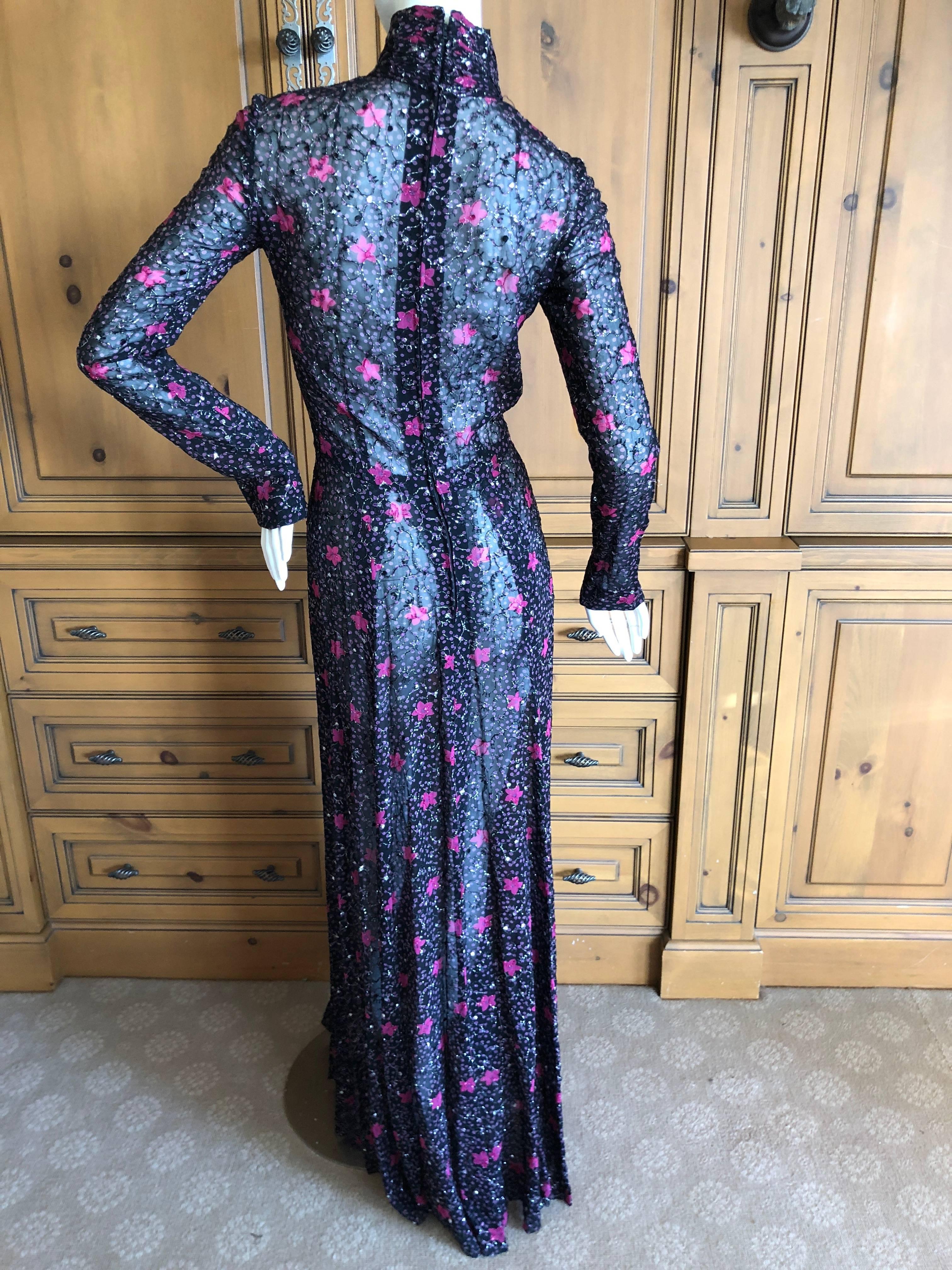 Cardinali Sheer Metallic Devore Velvet Floral Pattern Evening Dress For Sale 3