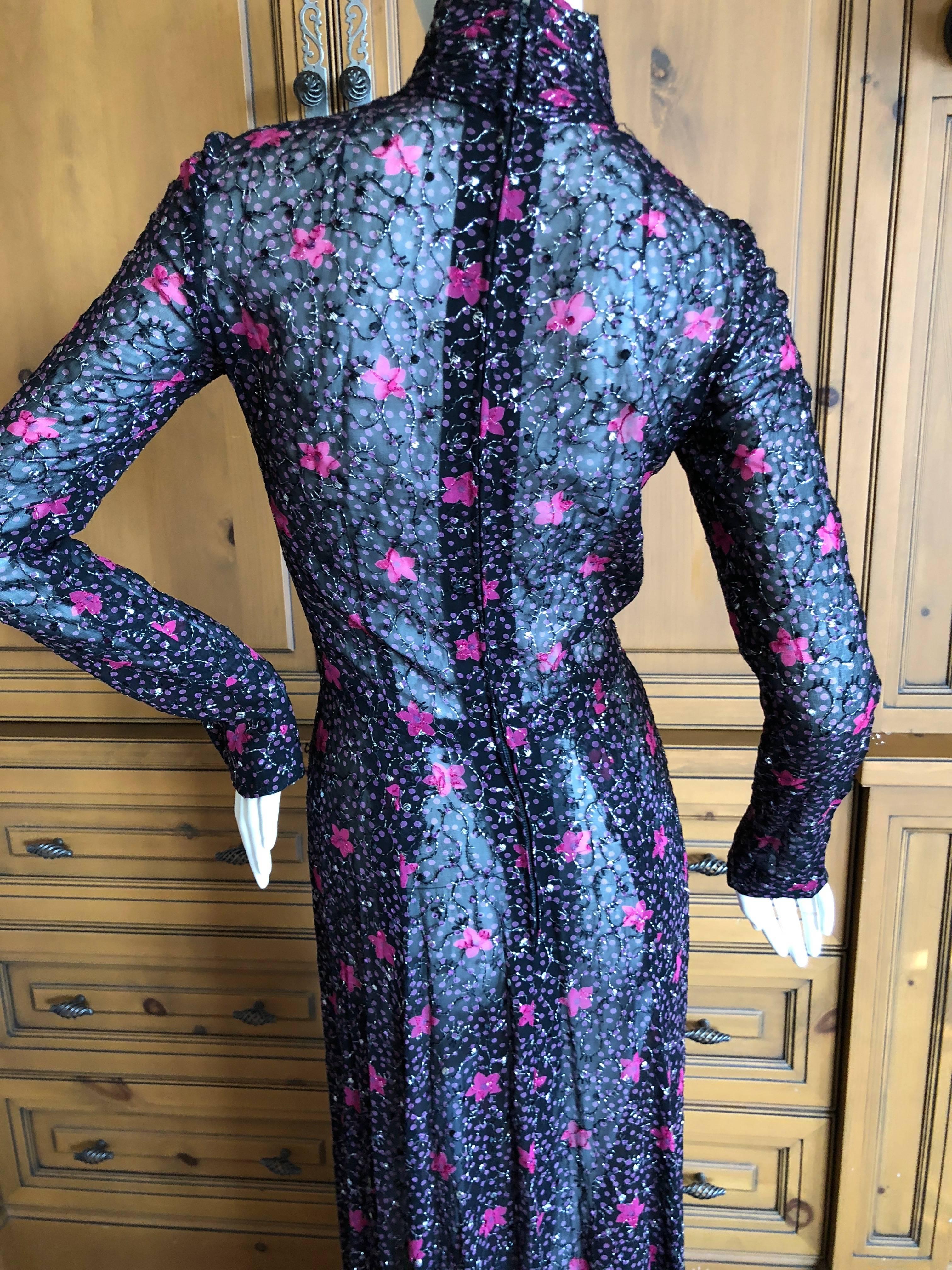 Cardinali Sheer Metallic Devore Velvet Floral Pattern Evening Dress For Sale 4