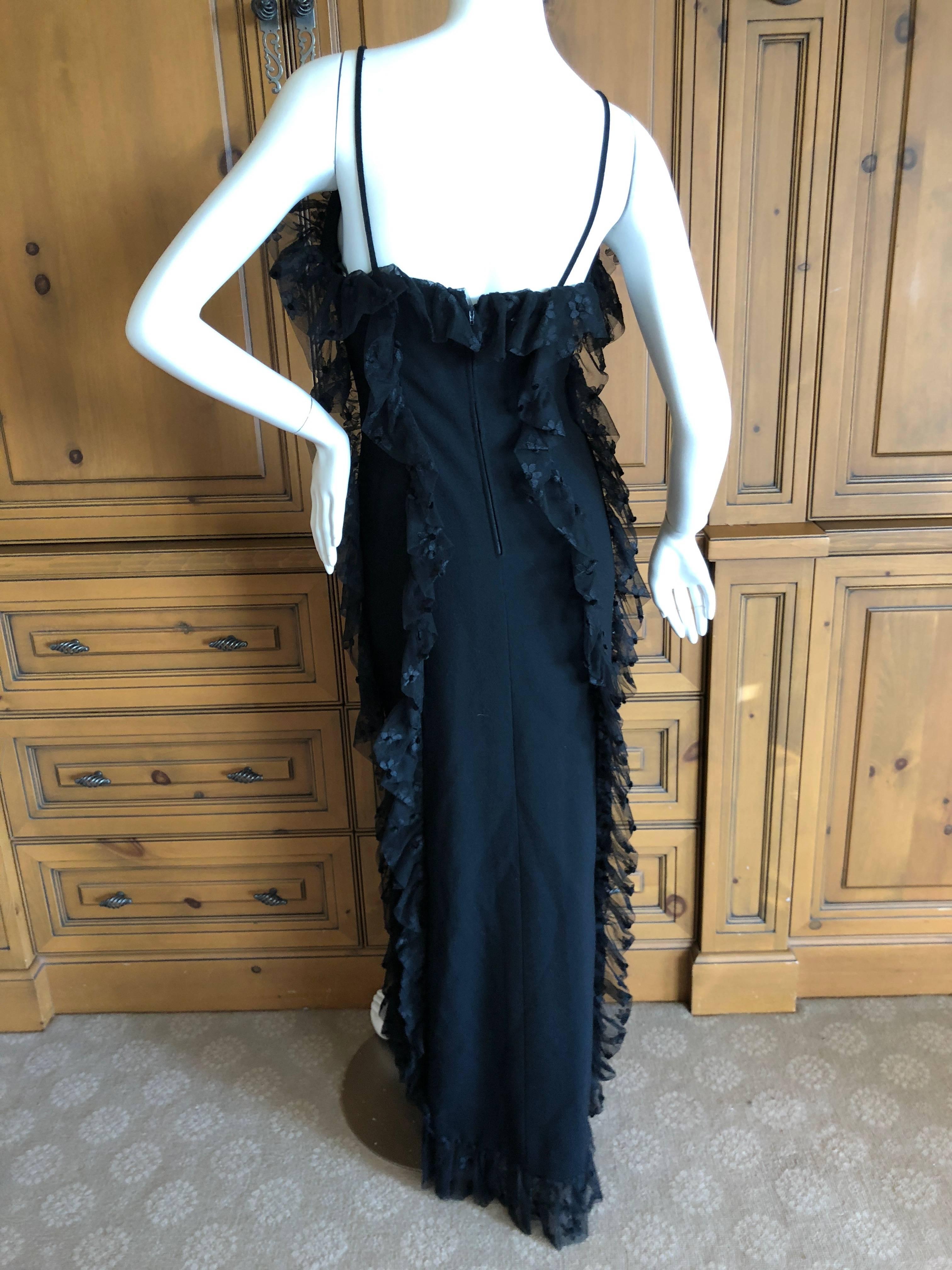 Cardinali Spring 1974 Black Ruffle Lace Trim Evening Gown For Sale 5