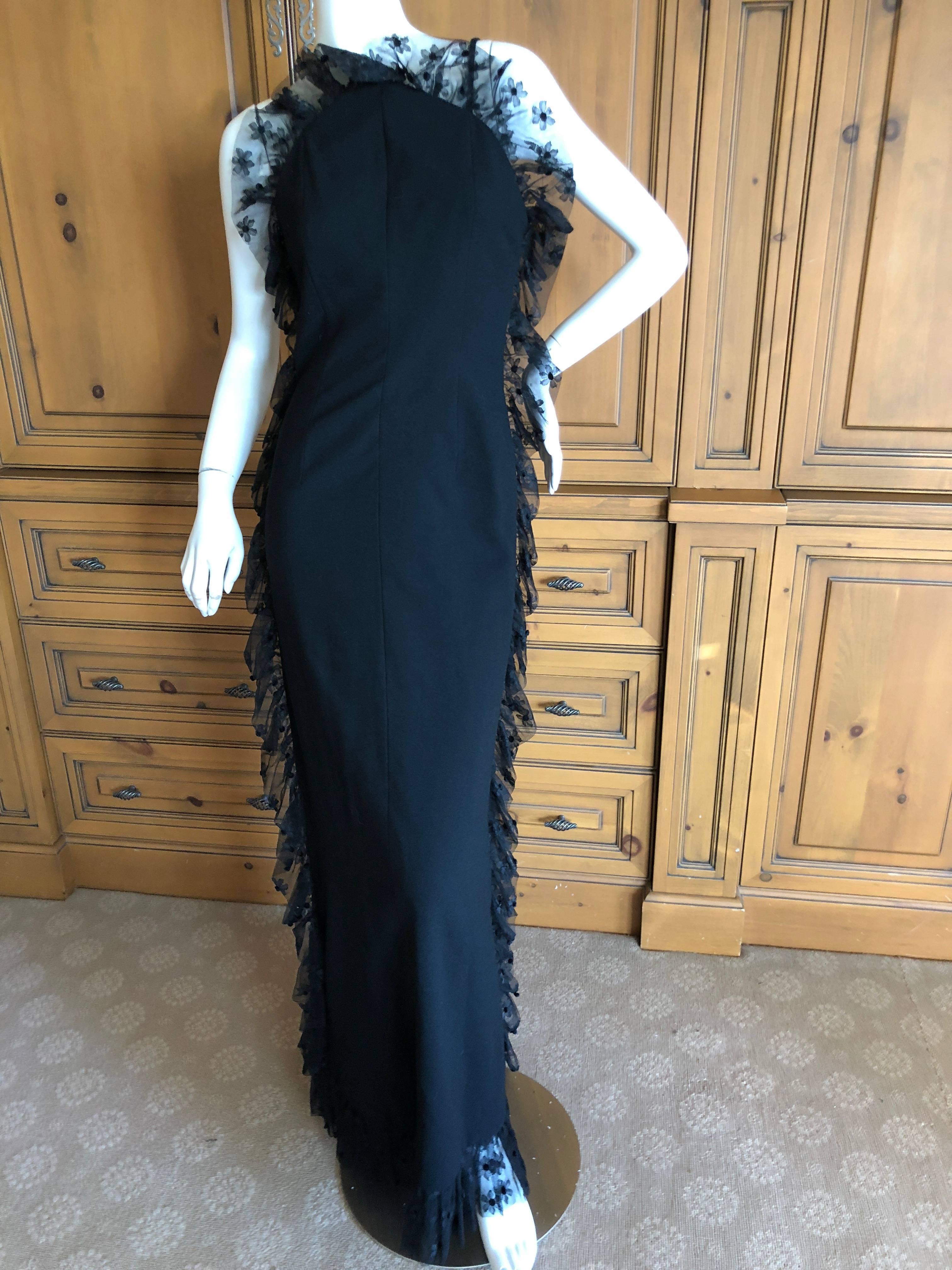 Cardinali Spring 1974 Black Ruffle Lace Trim Evening Gown For Sale 1