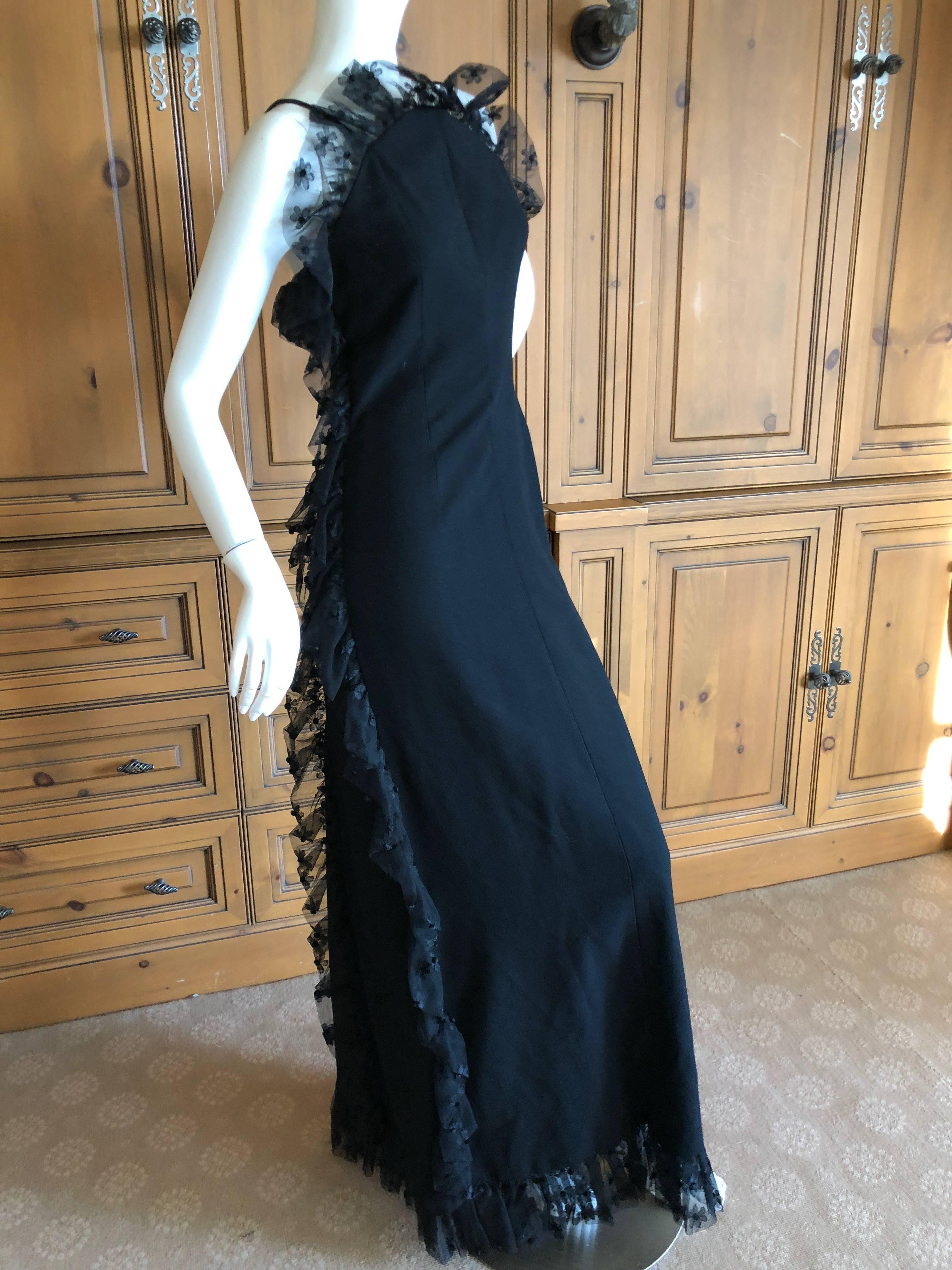Women's Cardinali Spring 1974 Black Ruffle Lace Trim Evening Gown For Sale