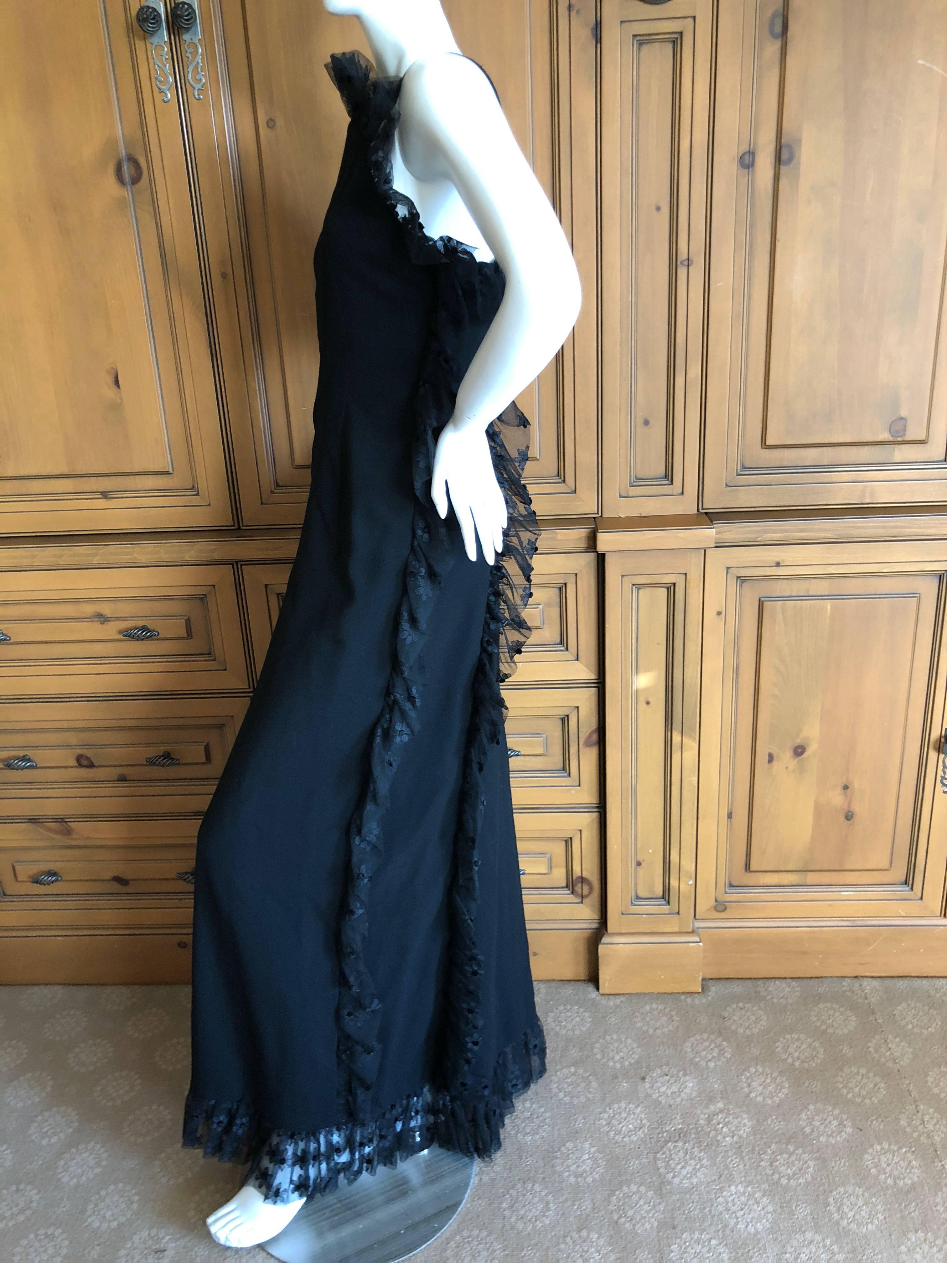 Cardinali Spring 1974 Black Ruffle Lace Trim Evening Gown For Sale 4