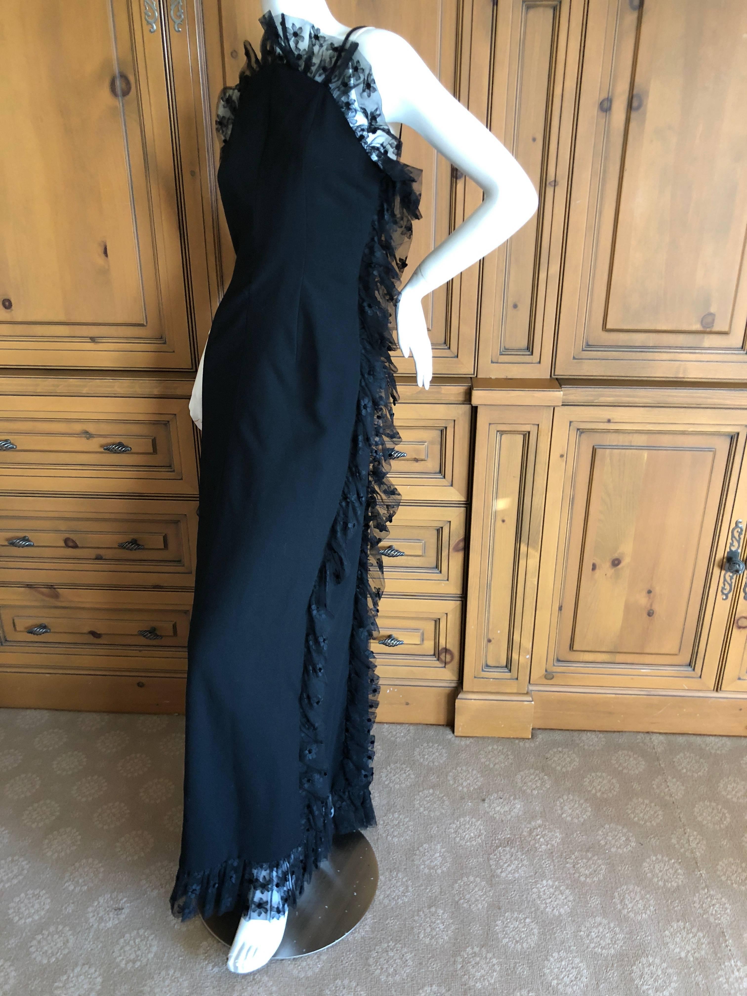 Cardinali Spring 1974 Black Ruffle Lace Trim Evening Gown For Sale 3