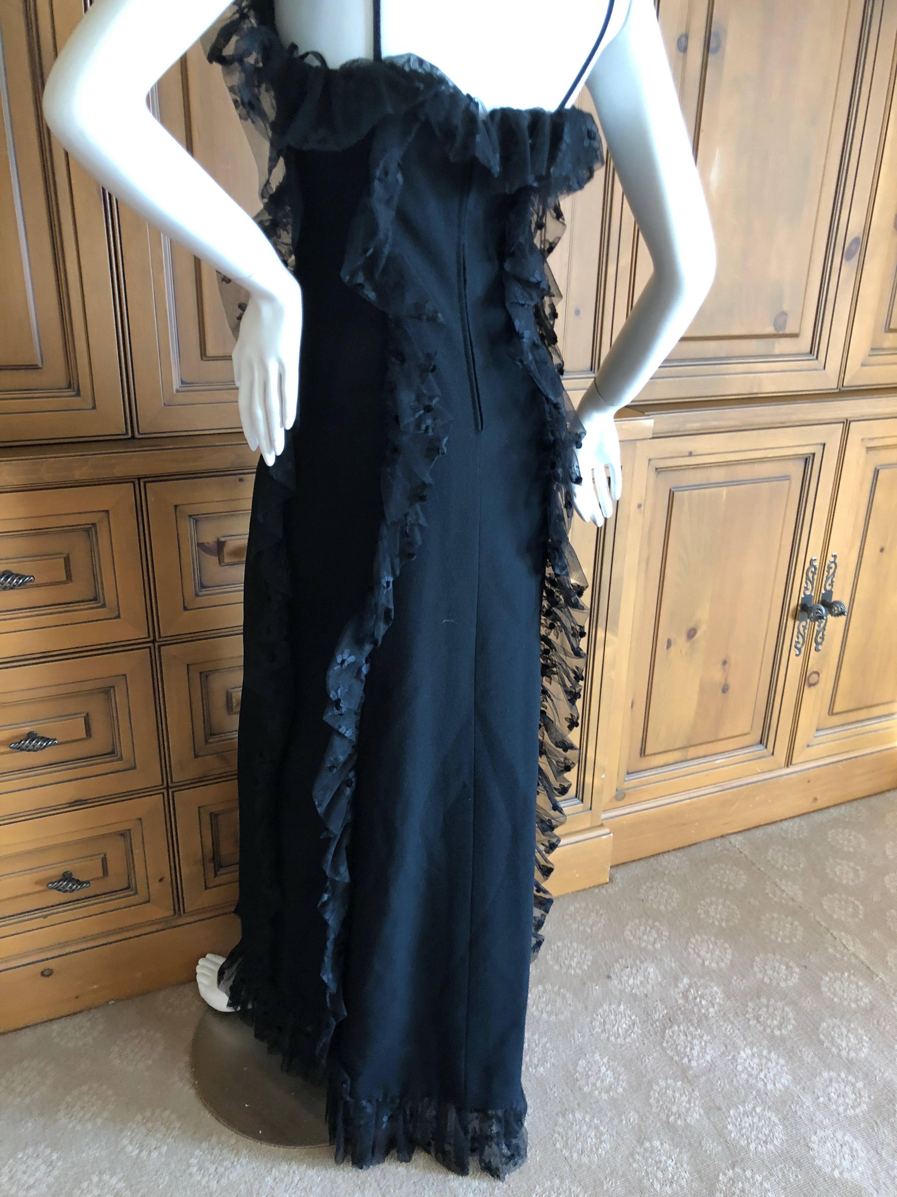 Cardinali Spring 1974 Black Ruffle Lace Trim Evening Gown For Sale 6