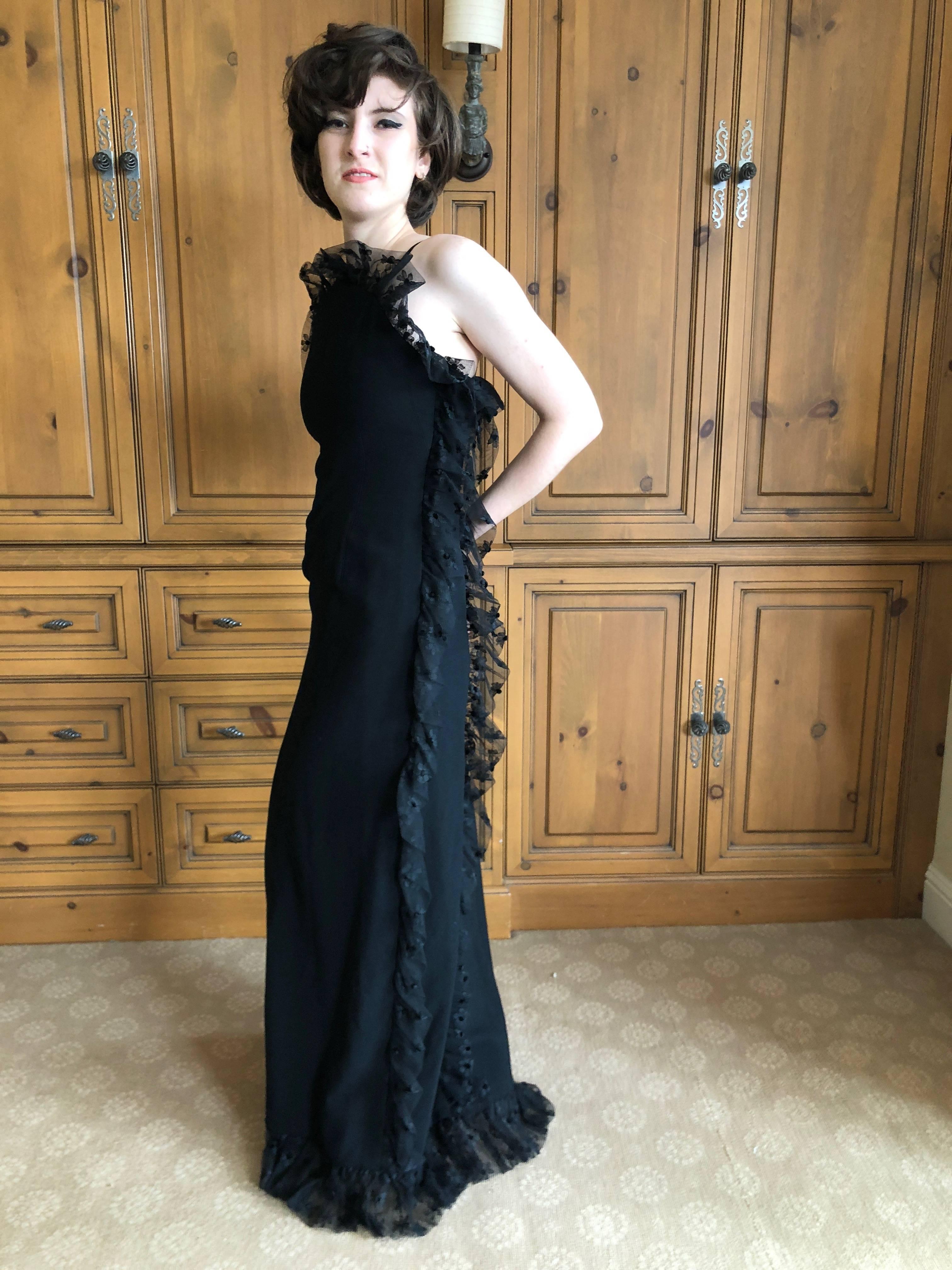 Cardinali Spring 1974 Black Ruffle Lace Trim Evening Gown For Sale 9