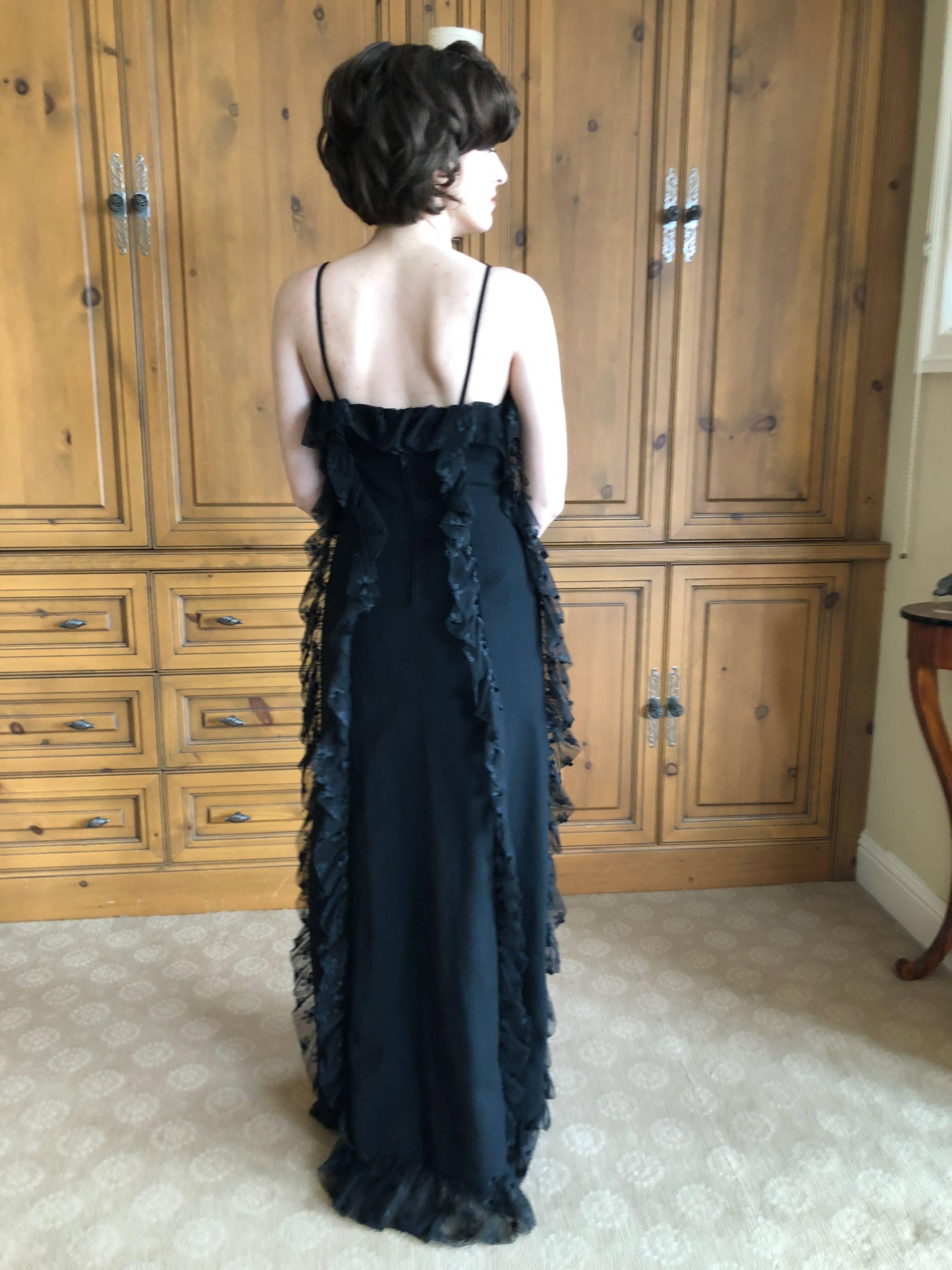 Cardinali Spring 1974 Black Ruffle Lace Trim Evening Gown For Sale 10
