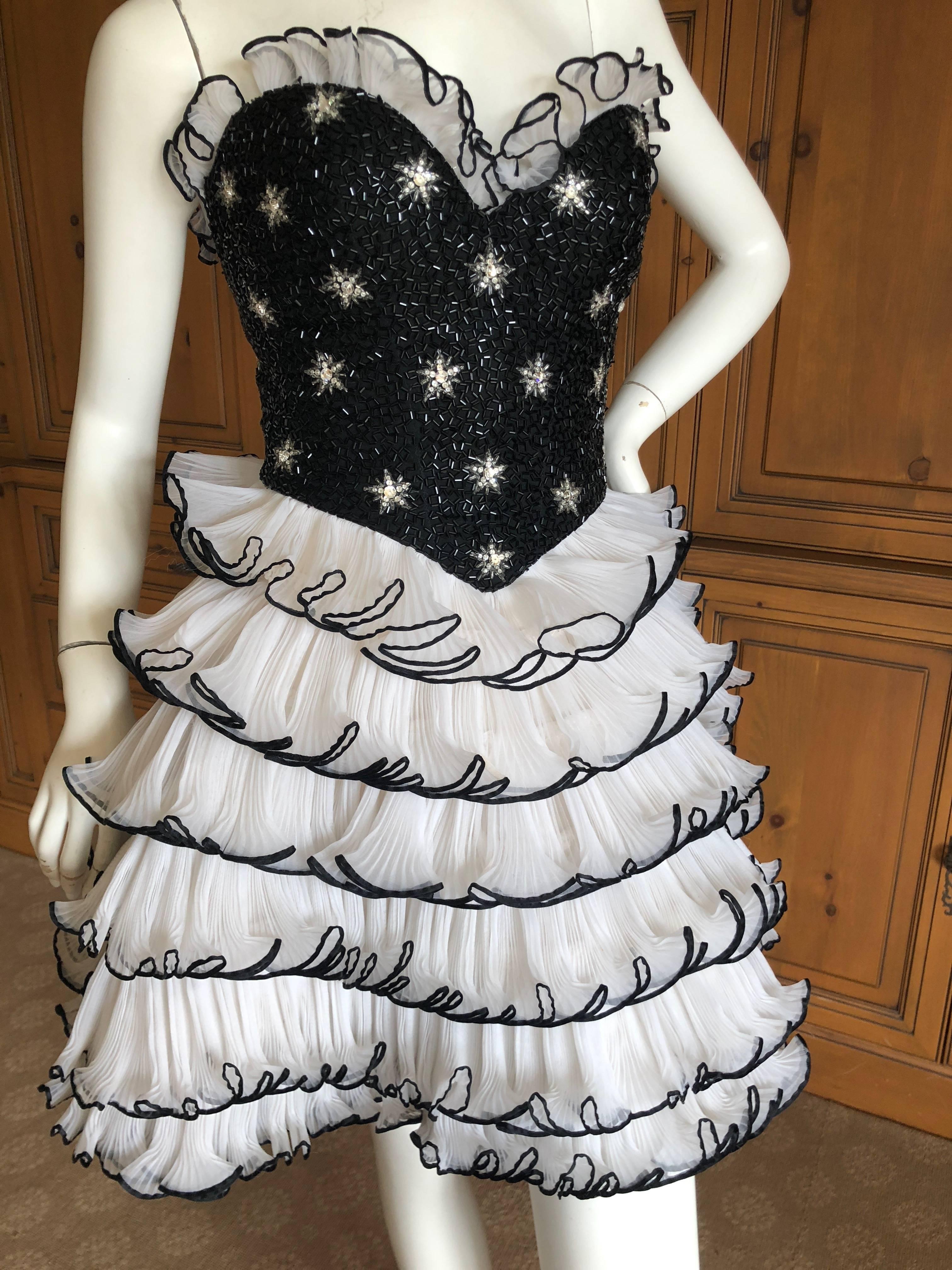Bob Mackie 1980's Beaded Starburst Bustier Ballerina Style Ruffle Cocktail Dress In Excellent Condition For Sale In Cloverdale, CA