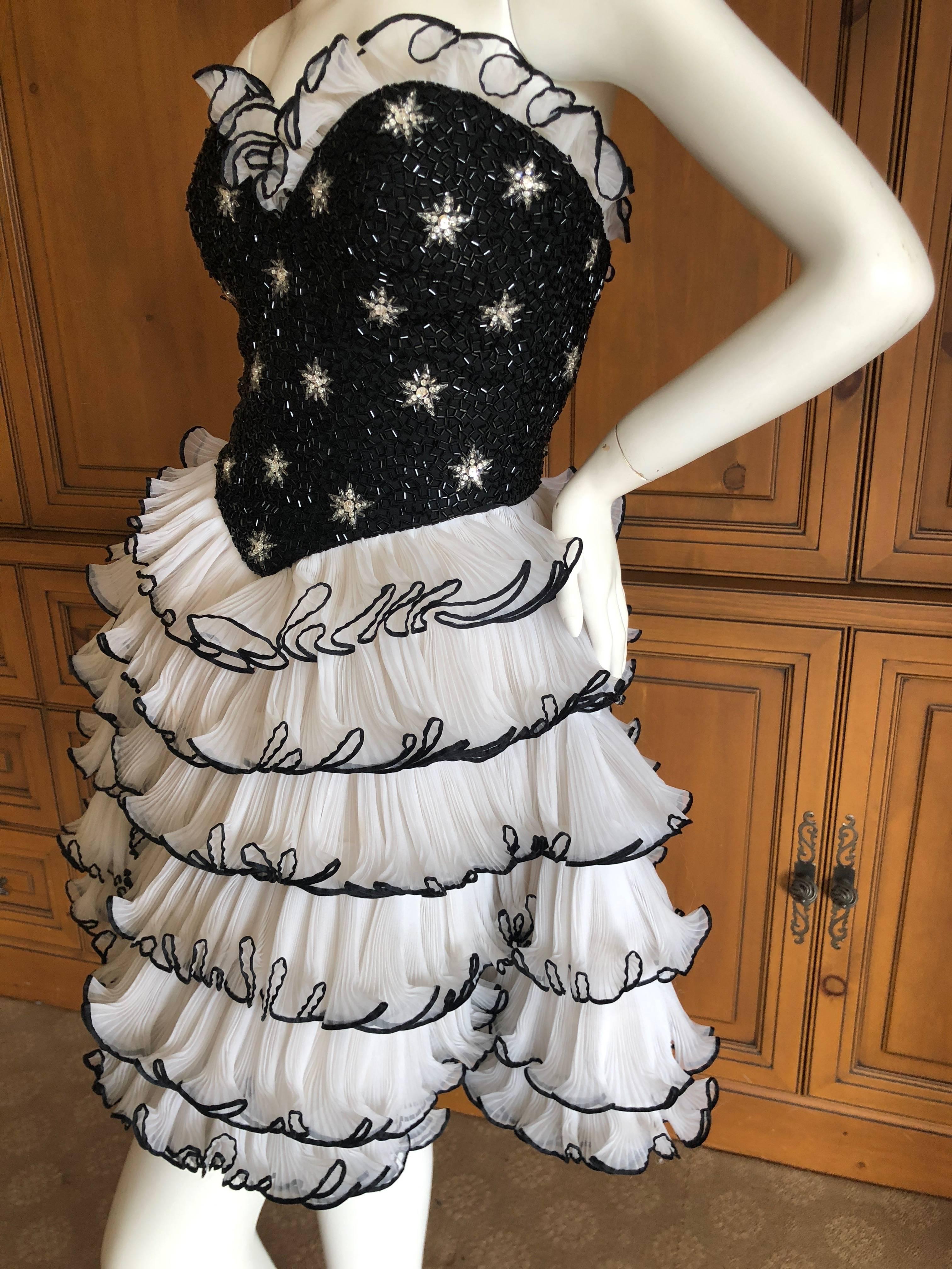 Bob Mackie 1980's Beaded Starburst Bustier Ballerina Style Ruffle Cocktail Dress For Sale 3