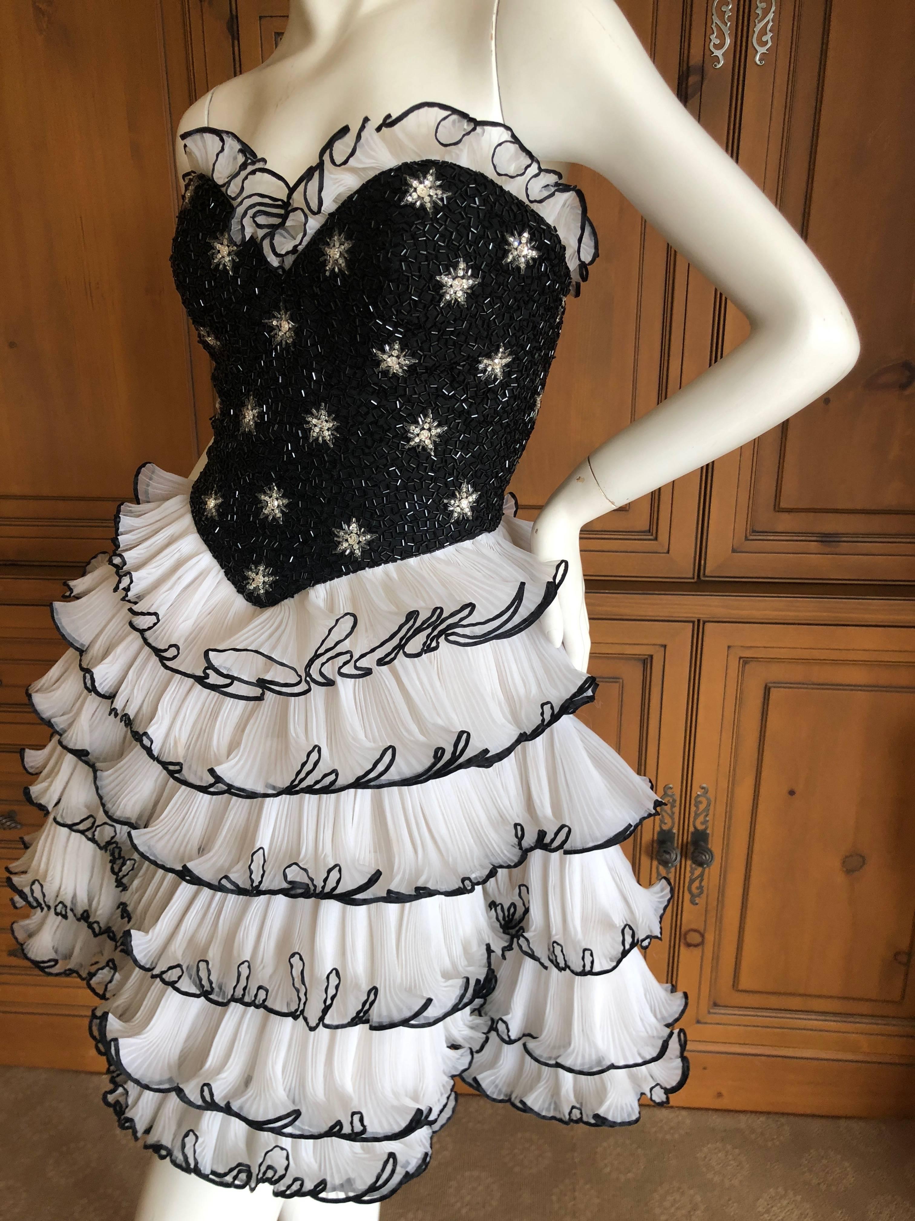 Bob Mackie 1980's Beaded Starburst Bustier Ballerina Style Ruffle Cocktail Dress For Sale 4