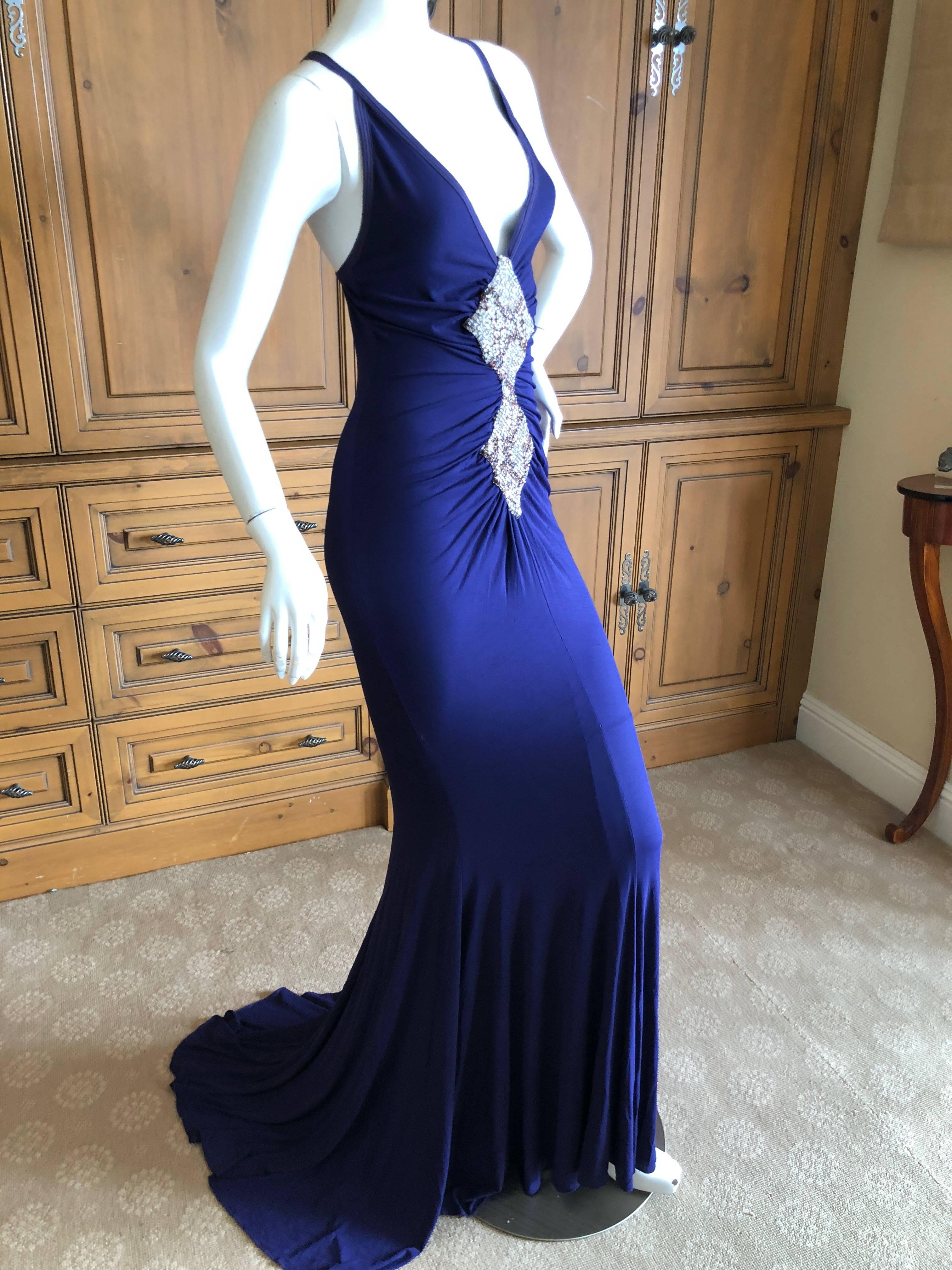 Roberto Cavalli Vintage Beaded Snake Pattern Accented  Evening Dress with Train In Good Condition For Sale In Cloverdale, CA