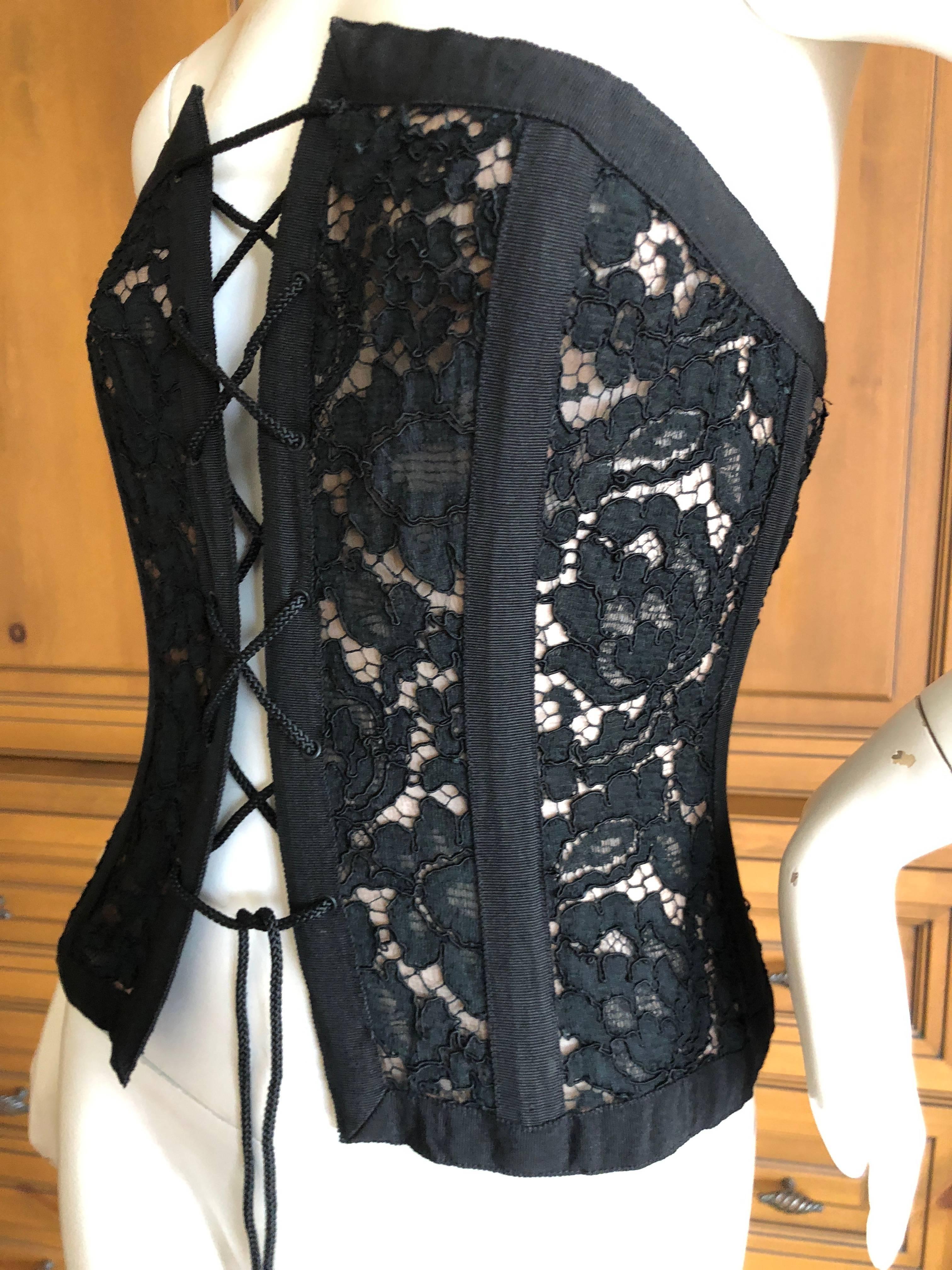 Yves Saint Laurent 70's Rive Gauche Black Lace Corset Lace Up Top 4