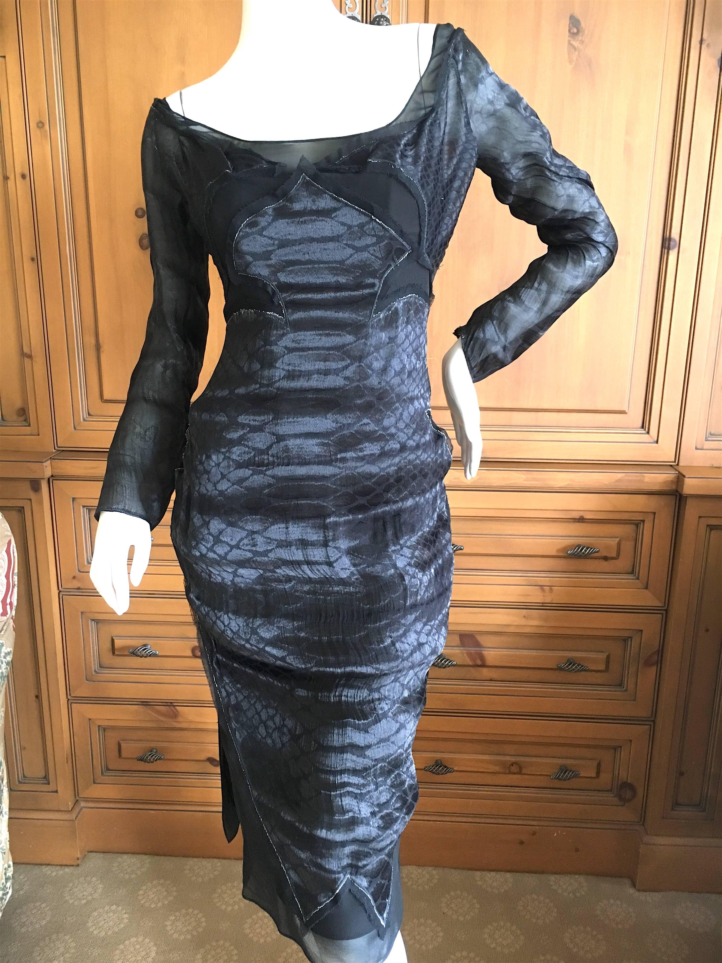 Women's Yves Saint Laurent by Tom Ford Reptile Print Black Dress Fall 2004 For Sale