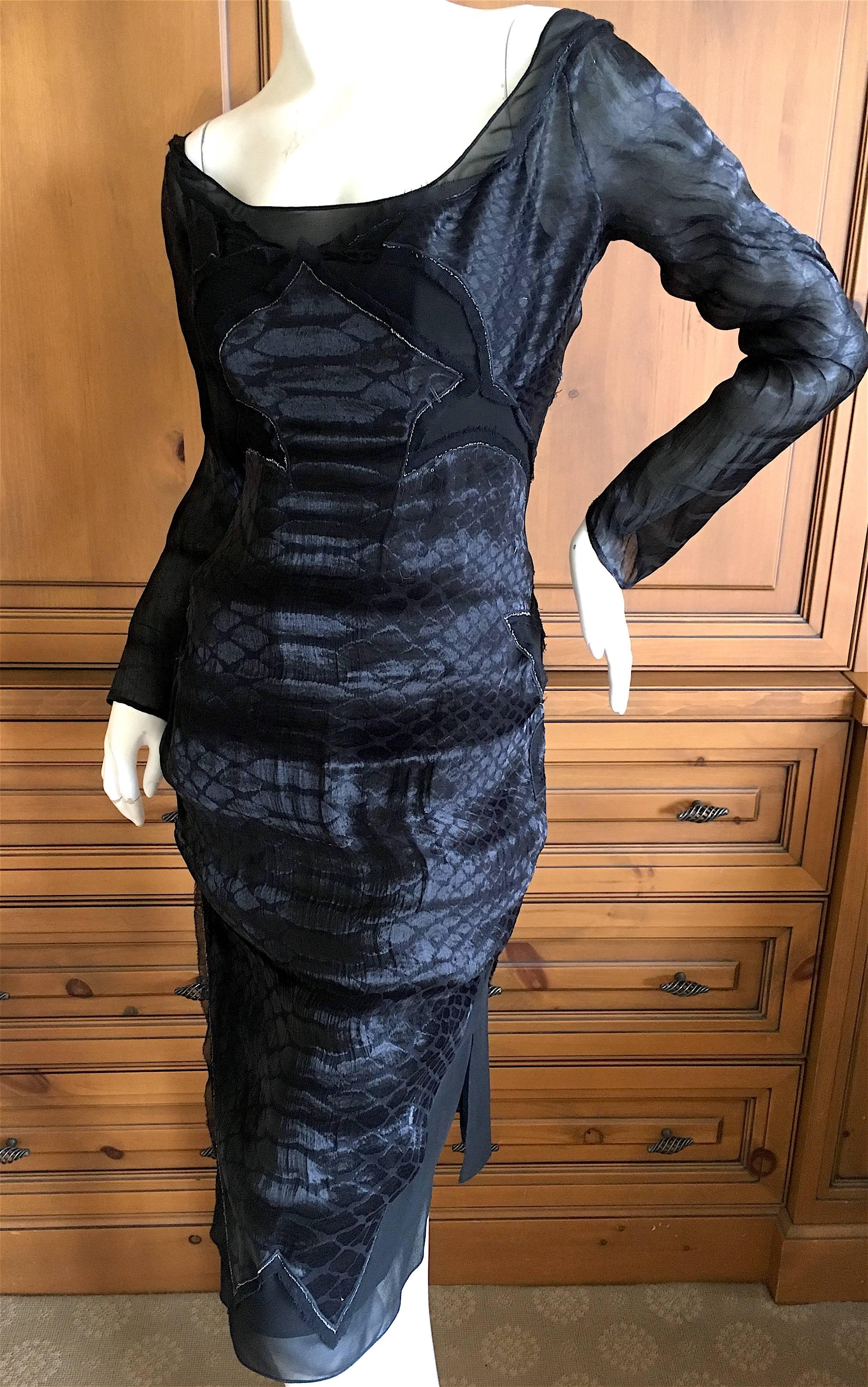 Yves Saint Laurent by Tom Ford Reptile Print Black Dress Fall 2004 For Sale 4