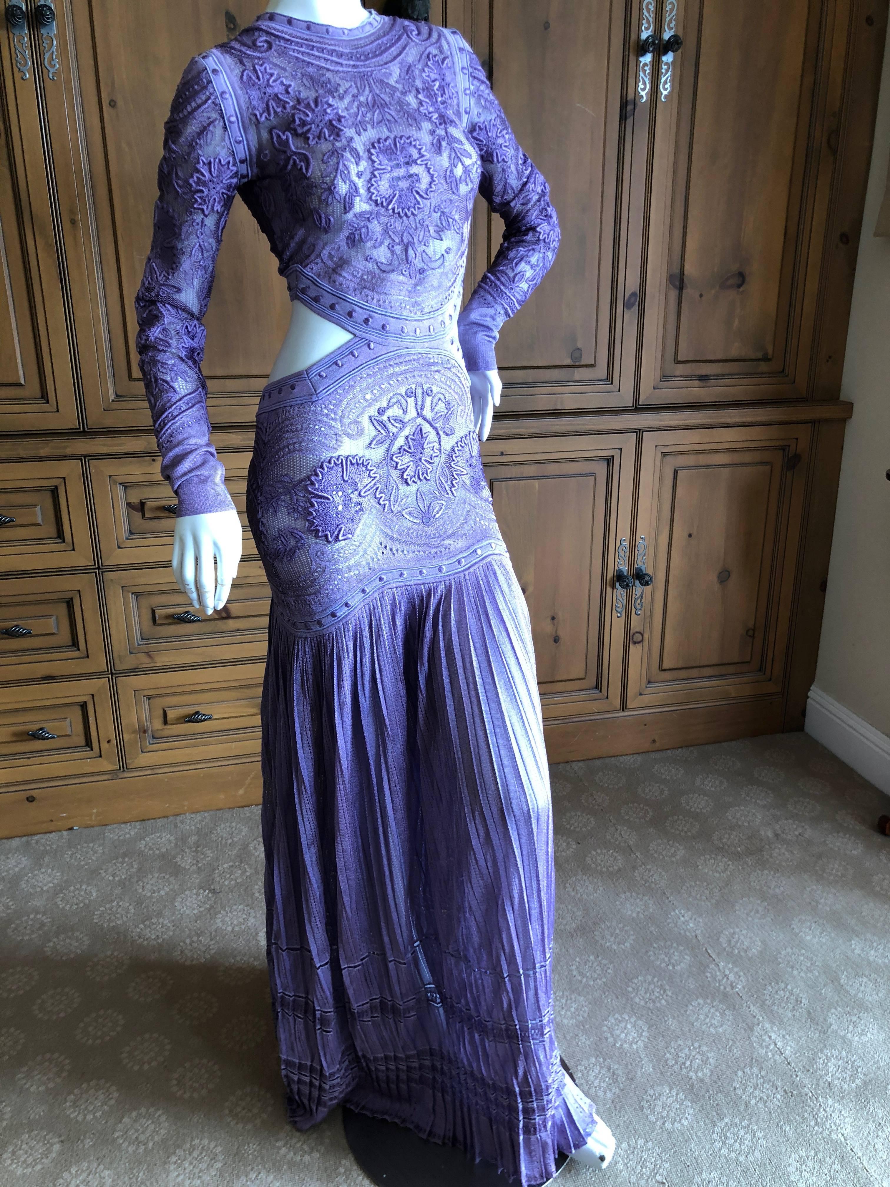 Women's Roberto Cavalli Sexy Sheer Purple Guipure Lace Evening Dress For Sale