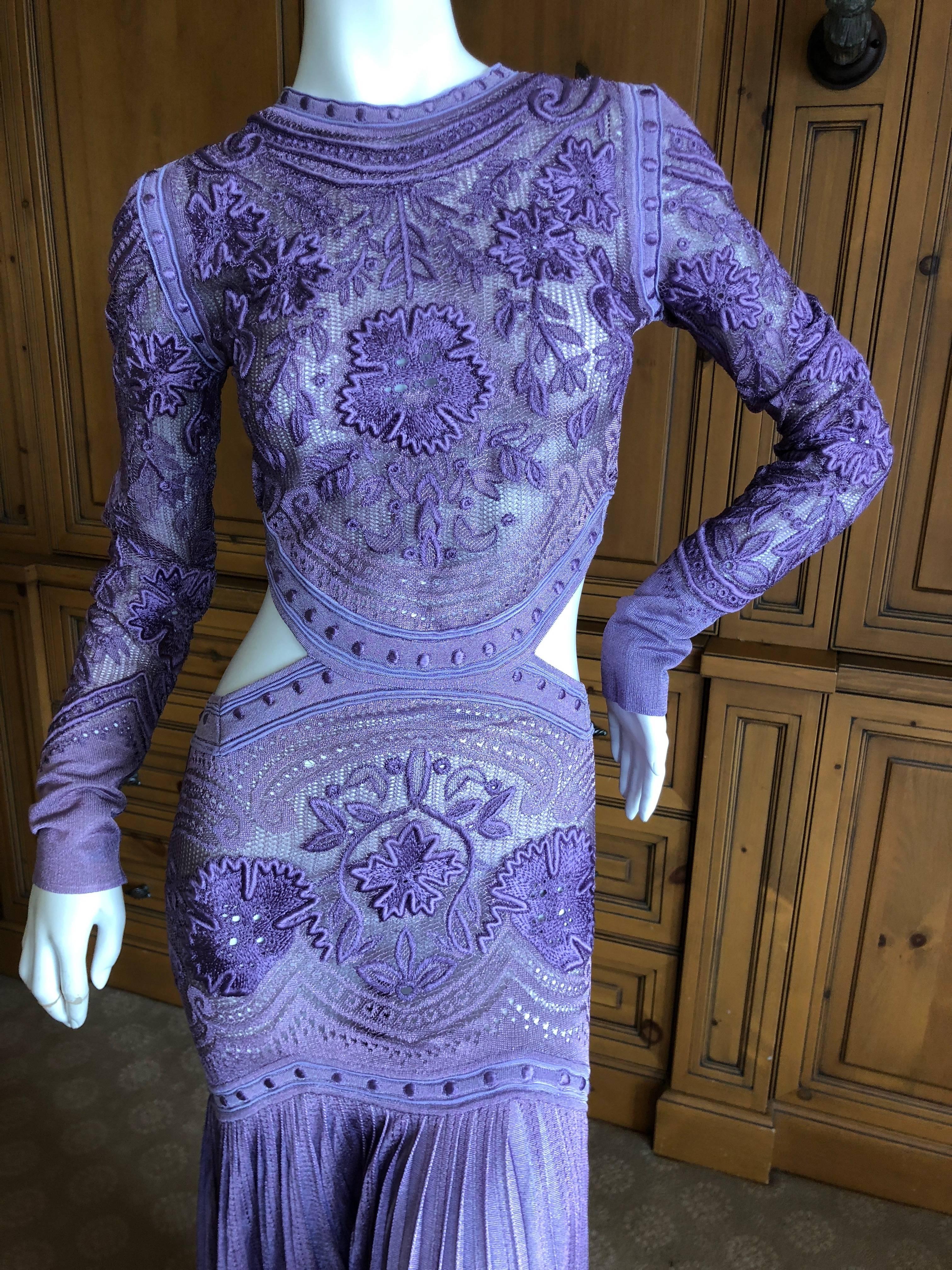 Roberto Cavalli Sexy Sheer Purple Guipure Lace Evening Dress For Sale 2