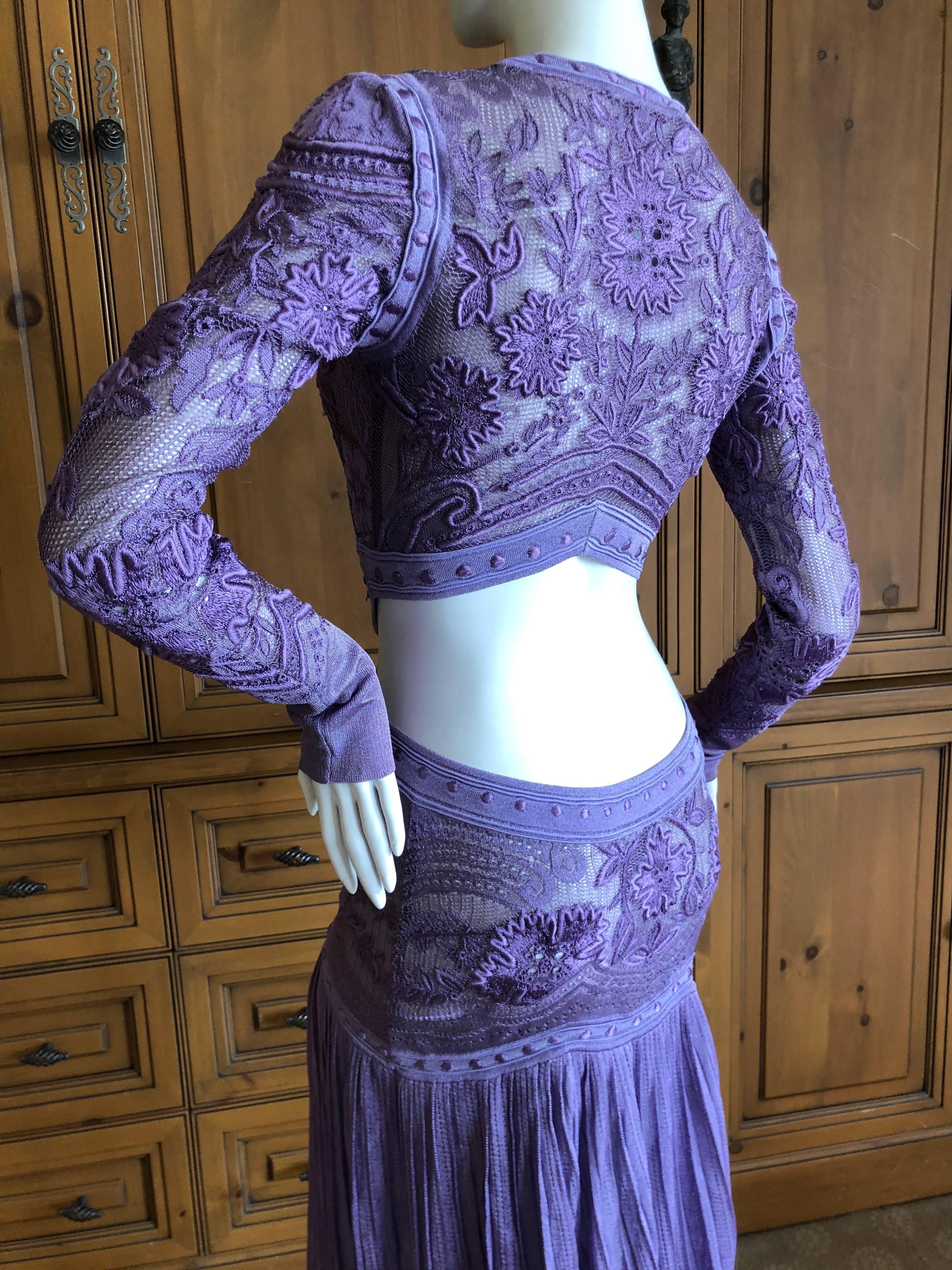 Roberto Cavalli Sexy Sheer Purple Guipure Lace Evening Dress For Sale 5