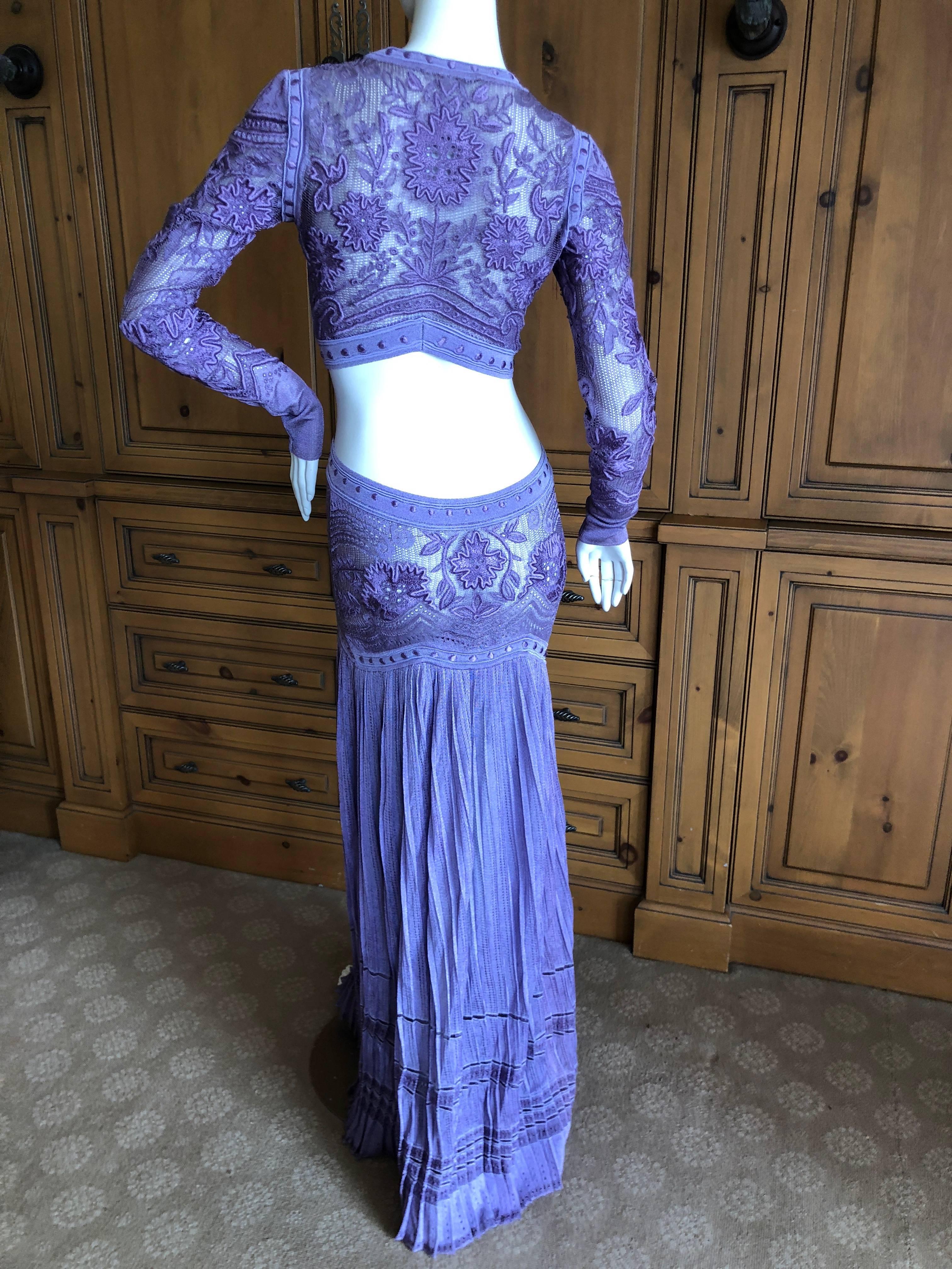 Roberto Cavalli Sexy Sheer Purple Guipure Lace Evening Dress For Sale 6