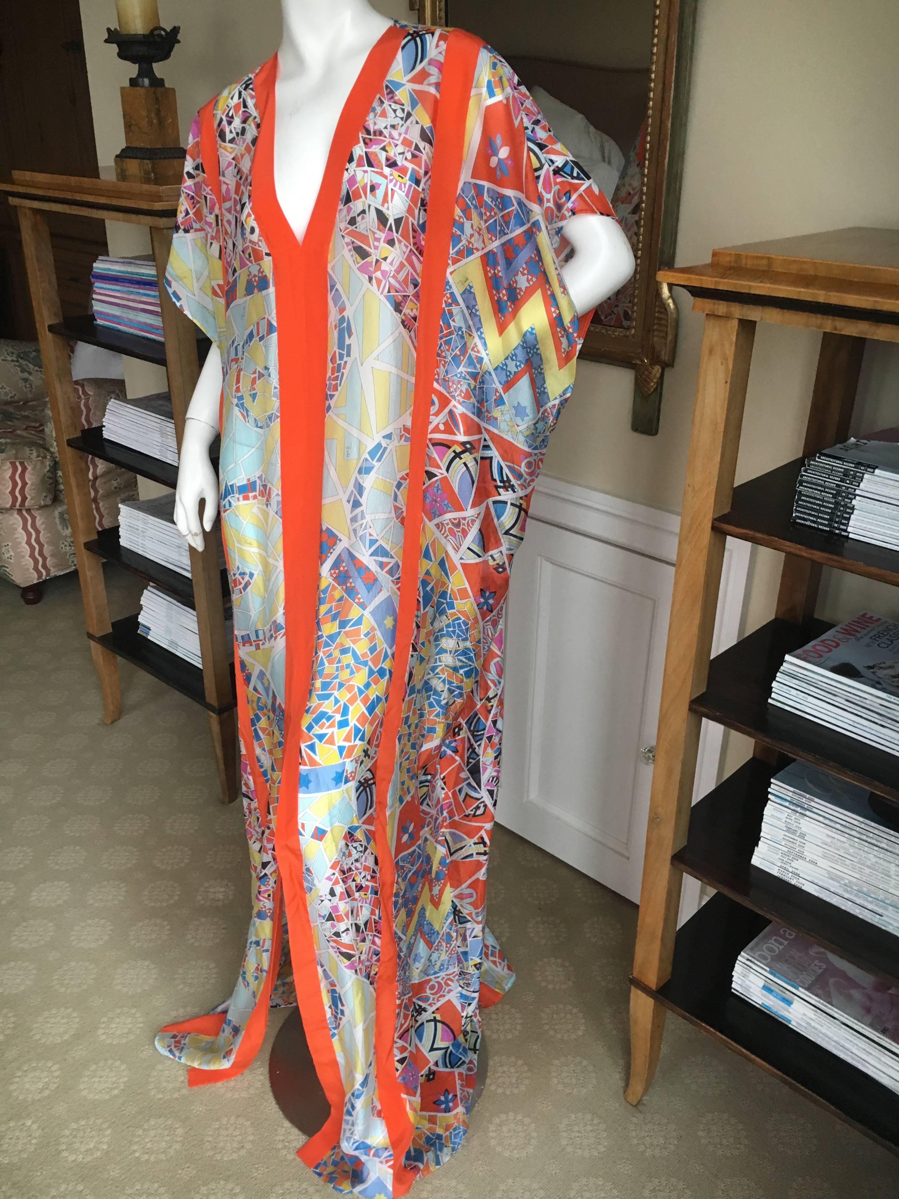 Emilio Pucci Sheer Kaleidoscope Silk Caftan Beach Coverup New with Tags Unisex For Sale 2