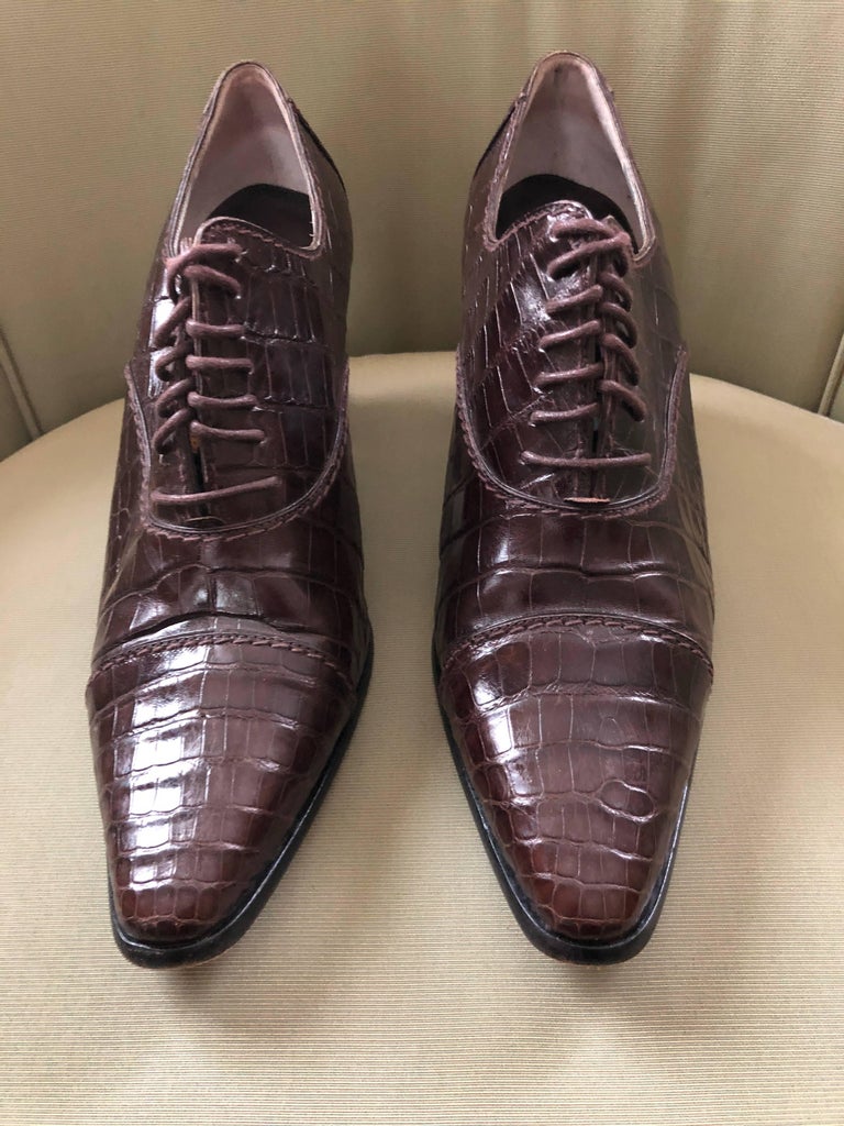 brown alligator pumps