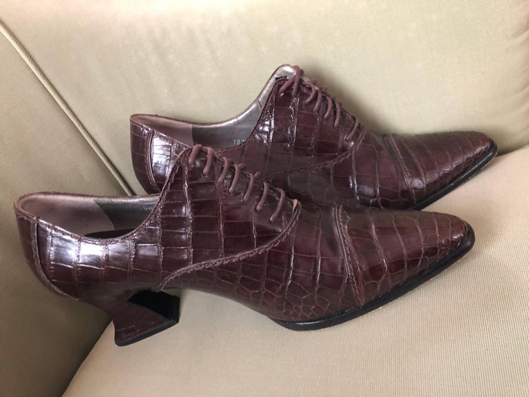 brown alligator pumps