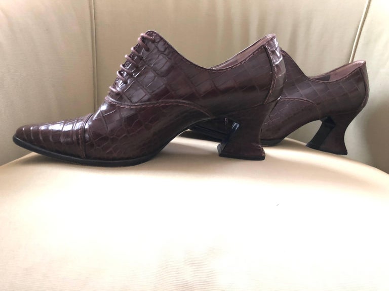 brown alligator pumps