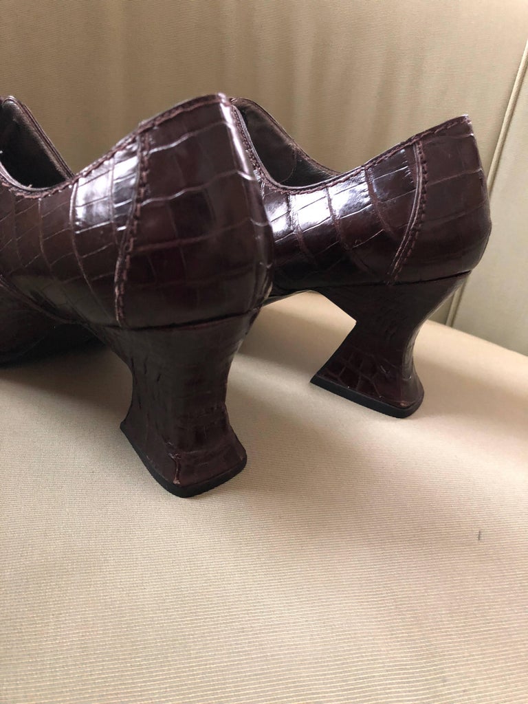 brown alligator pumps