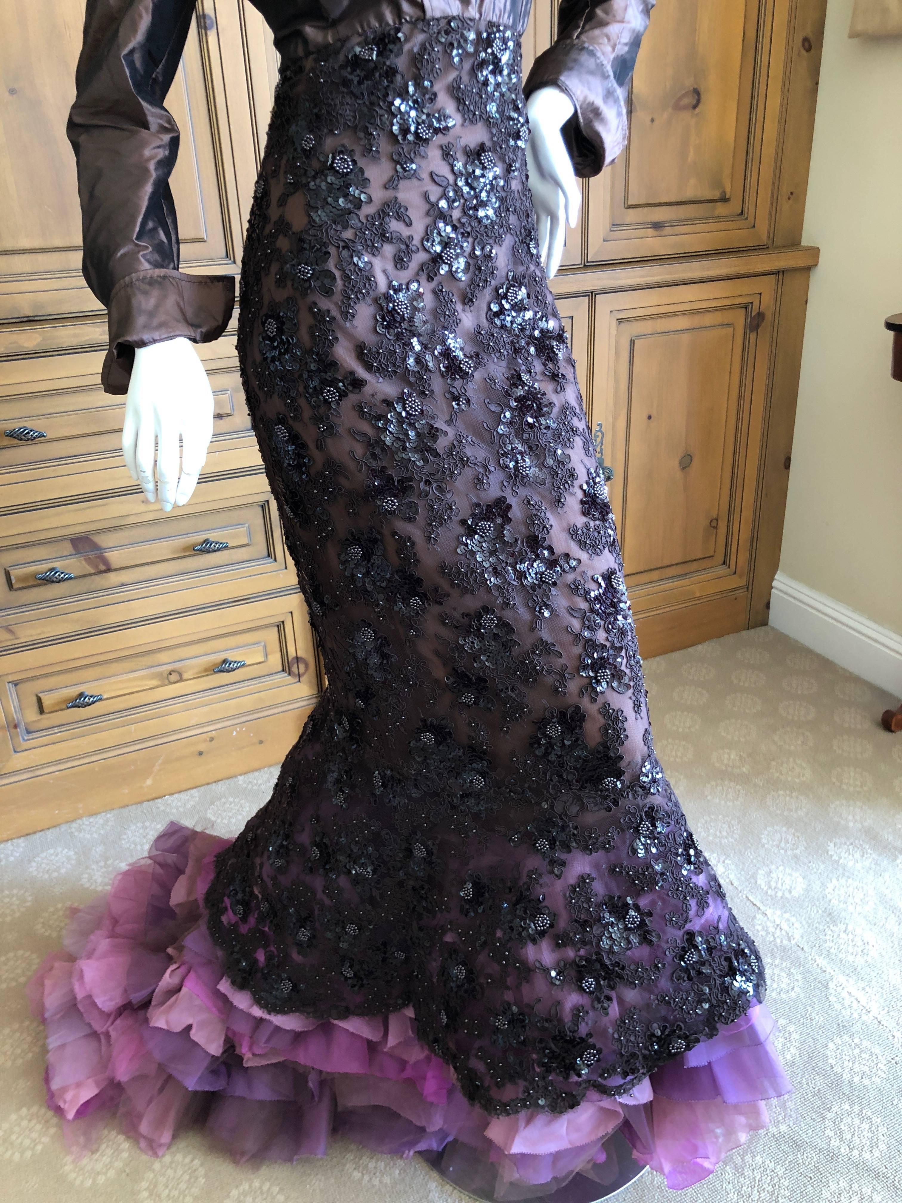 Isaac Mizrahi Embellished Evening Gown with Ruffled Flamenco Tulle Train For Sale 3