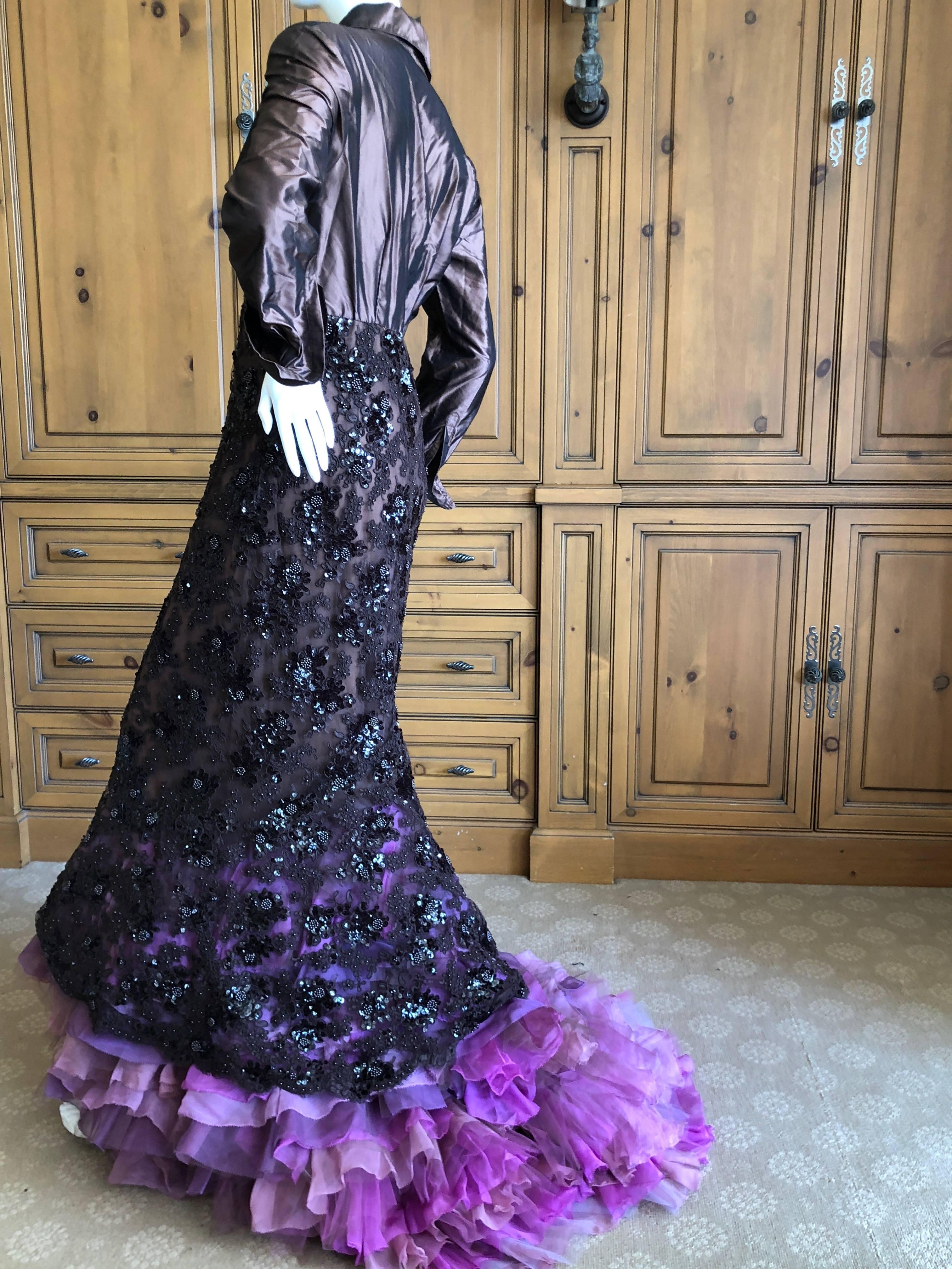 Isaac Mizrahi Embellished Evening Gown with Ruffled Flamenco Tulle Train For Sale 5