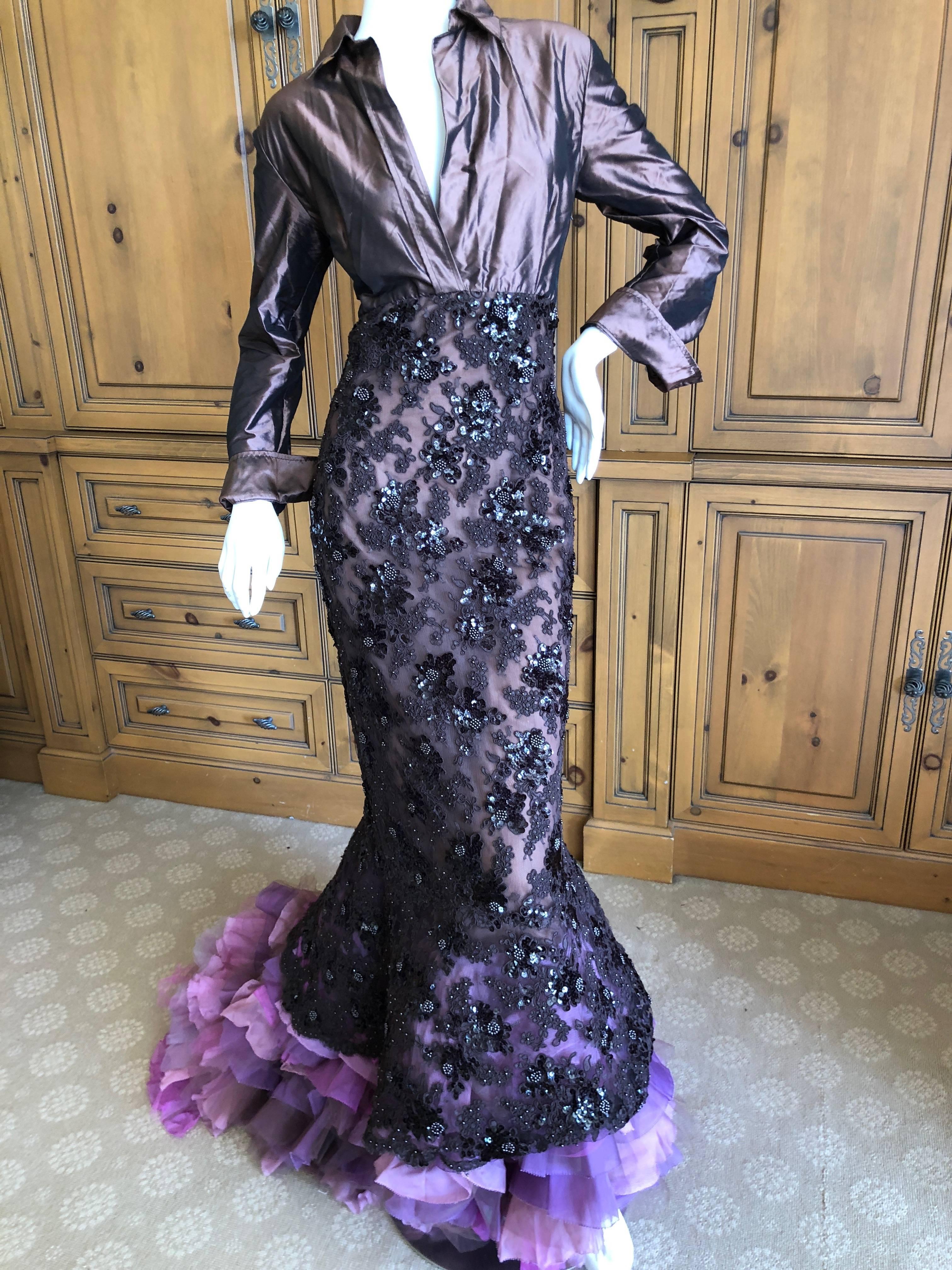 Isaac Mizrahi Embellished Evening Gown with Ruffled Flamenco Tulle Train For Sale 1
