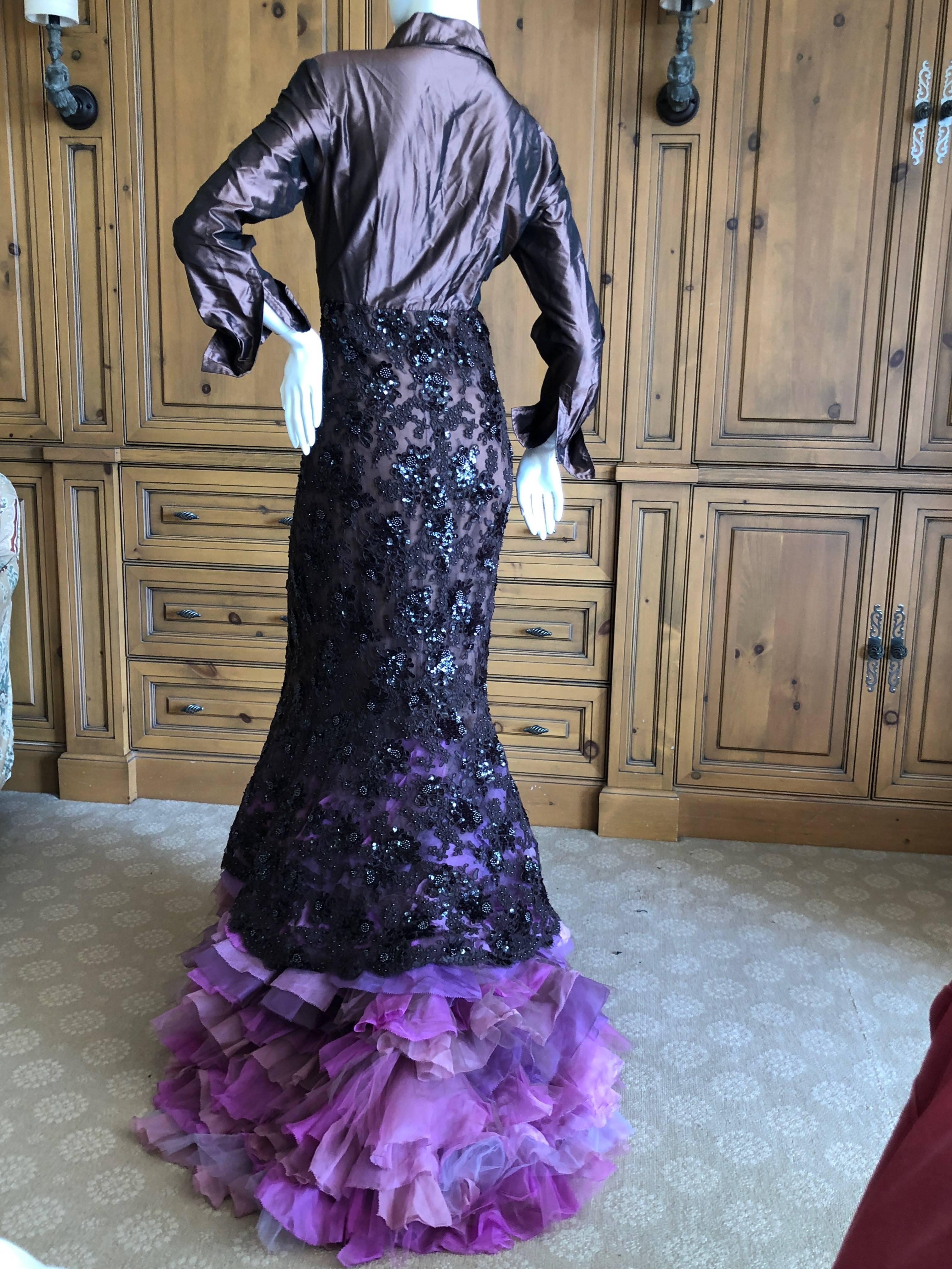 Isaac Mizrahi Embellished Evening Gown with Ruffled Flamenco Tulle Train For Sale 7