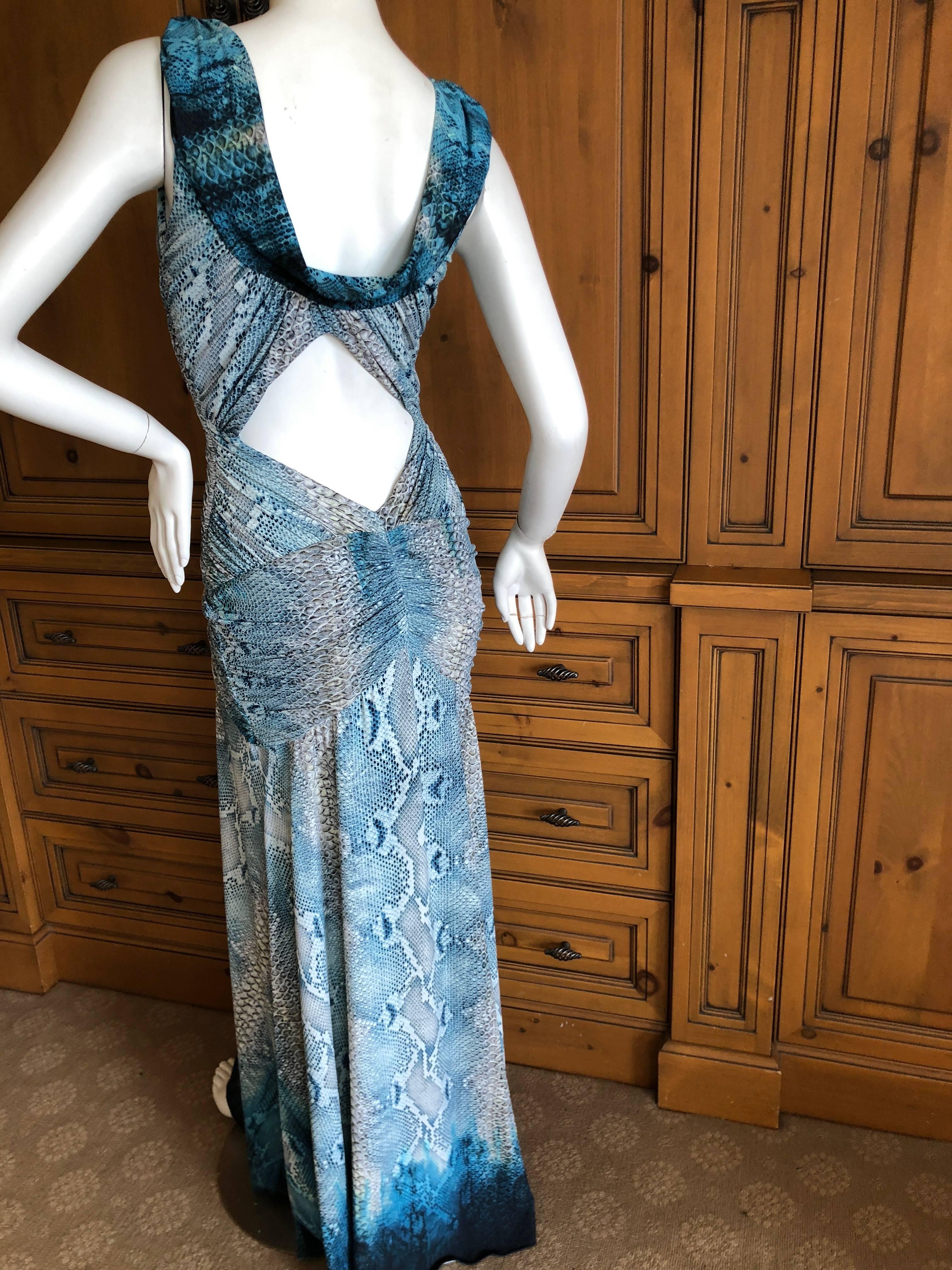 Roberto Cavalli Vintage Snake Print Ruched Low Cut Evening Dress  For Sale 3